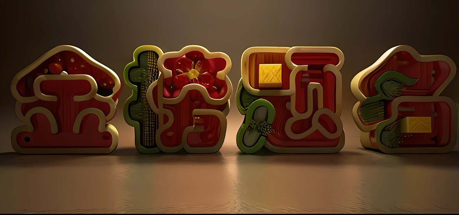 Fill the empty space of the font with fruit for 3D stereoscopic rendering