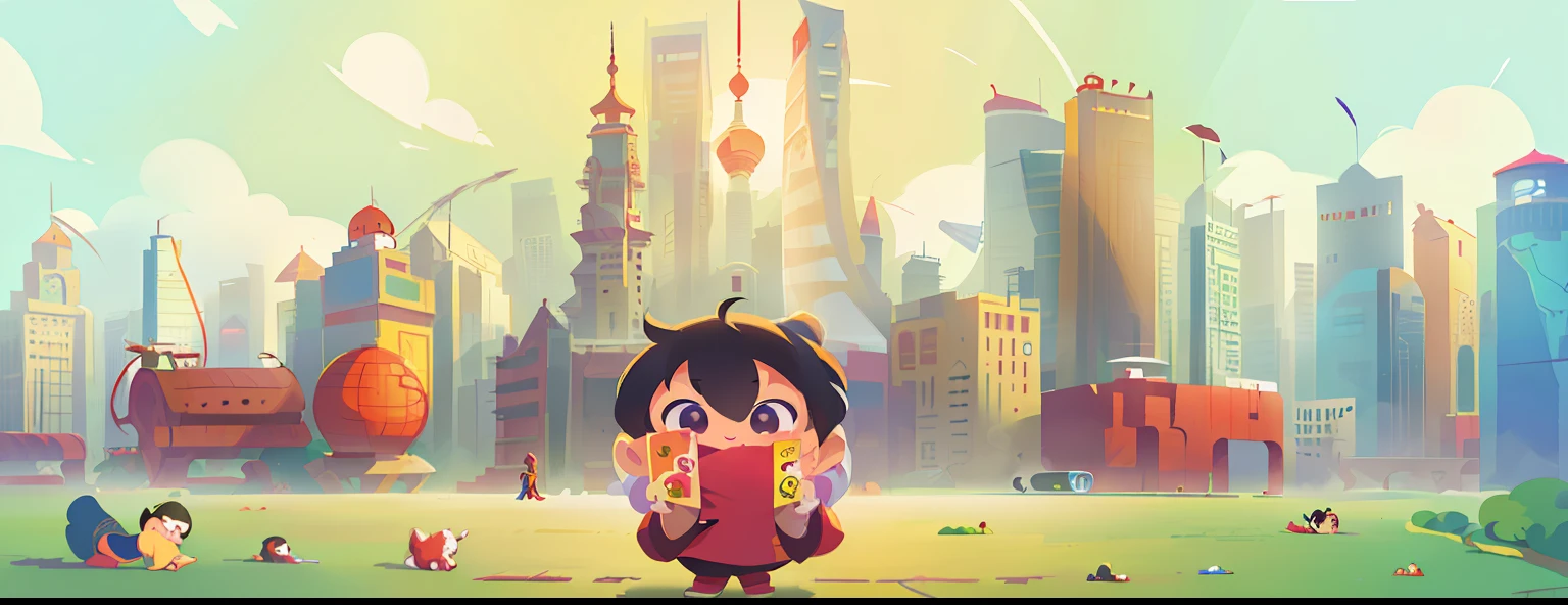 Architecture of Shanghai,Children's drawing,Rich in color,2D vector illustration
