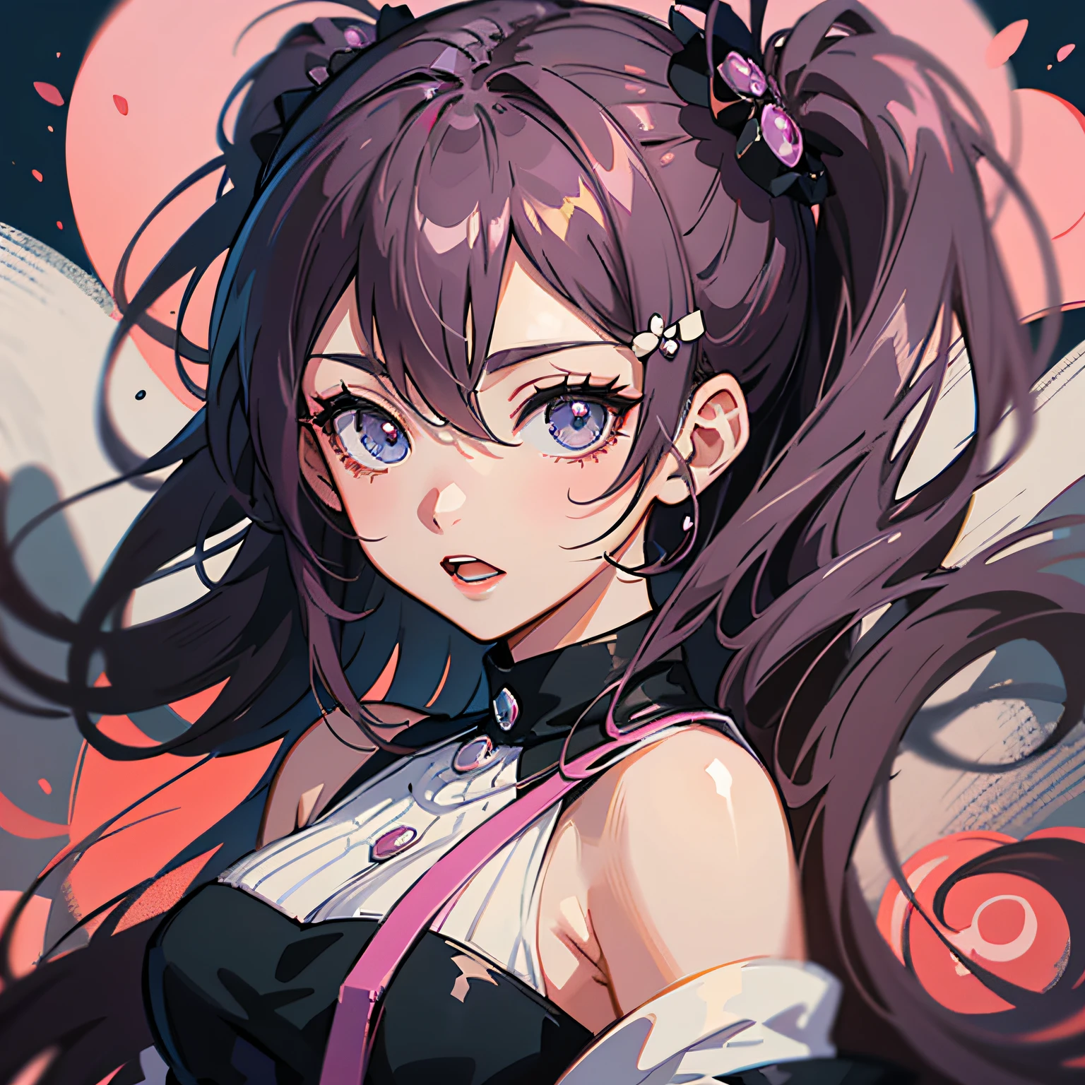 Anime girl surprised expression，cabelos preto e longos，drawn in anime painter studio, Anime girl wearing black dress, made with anime painter studio, Digital anime illustration, va-11 hall-a, Anime moe art style, anime styled digital art, hanayamata, digital art from danganronpa, chiaki nanami from danganronpa