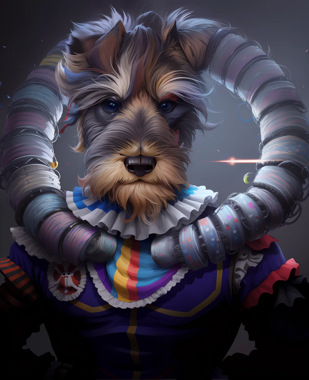 CircusPunkAI (colorido: 0.9) Battle Clown, rifle , detalhado, intrincado