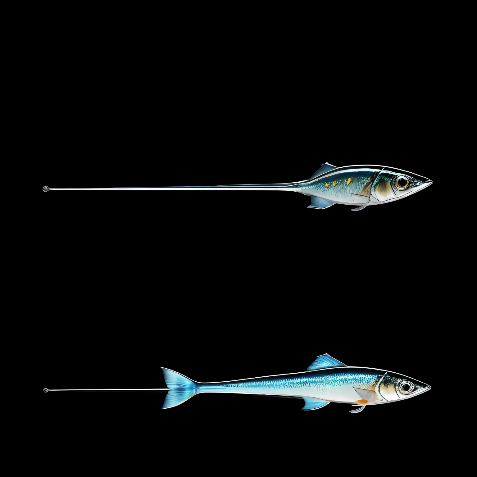 The body of the fish is long and thin,The sides are flattened,The head is small and short,Small mouth,Thick lips,The tail is slender and taperingly pointed,metallic luster --auto