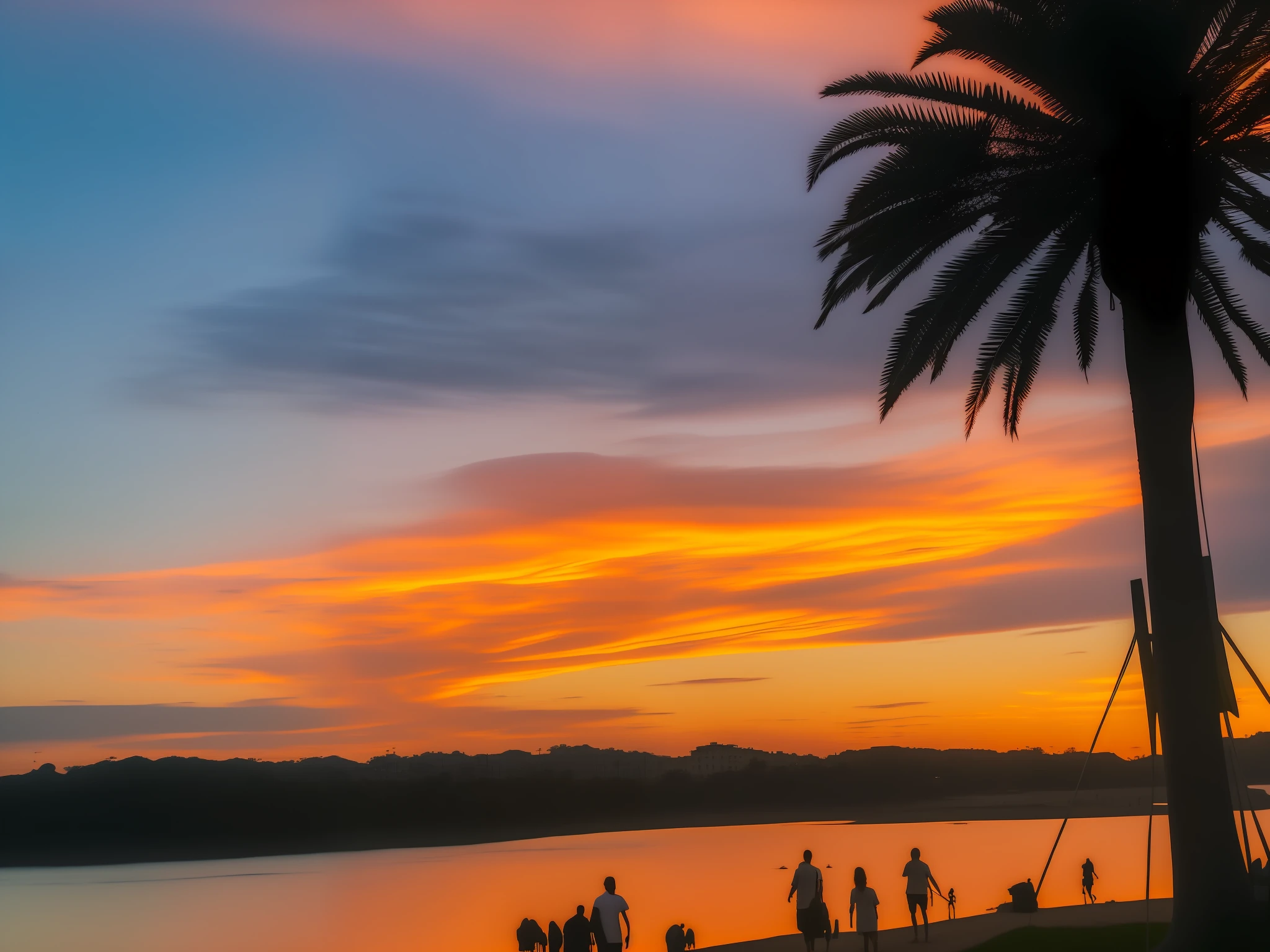 late sunset,People walking on the beach near palm trees, The most beautiful sunset, sunsettime, real sunset, Colorful sunset!!, nice sunset, vivid and vibrant, Colorful sunset, vibrant sky, taken at golden hour, spectacular sunset, summer sunset, at a beautiful sunset, late sunset, beautiful and spectacular dusk, author:Nandol Katona