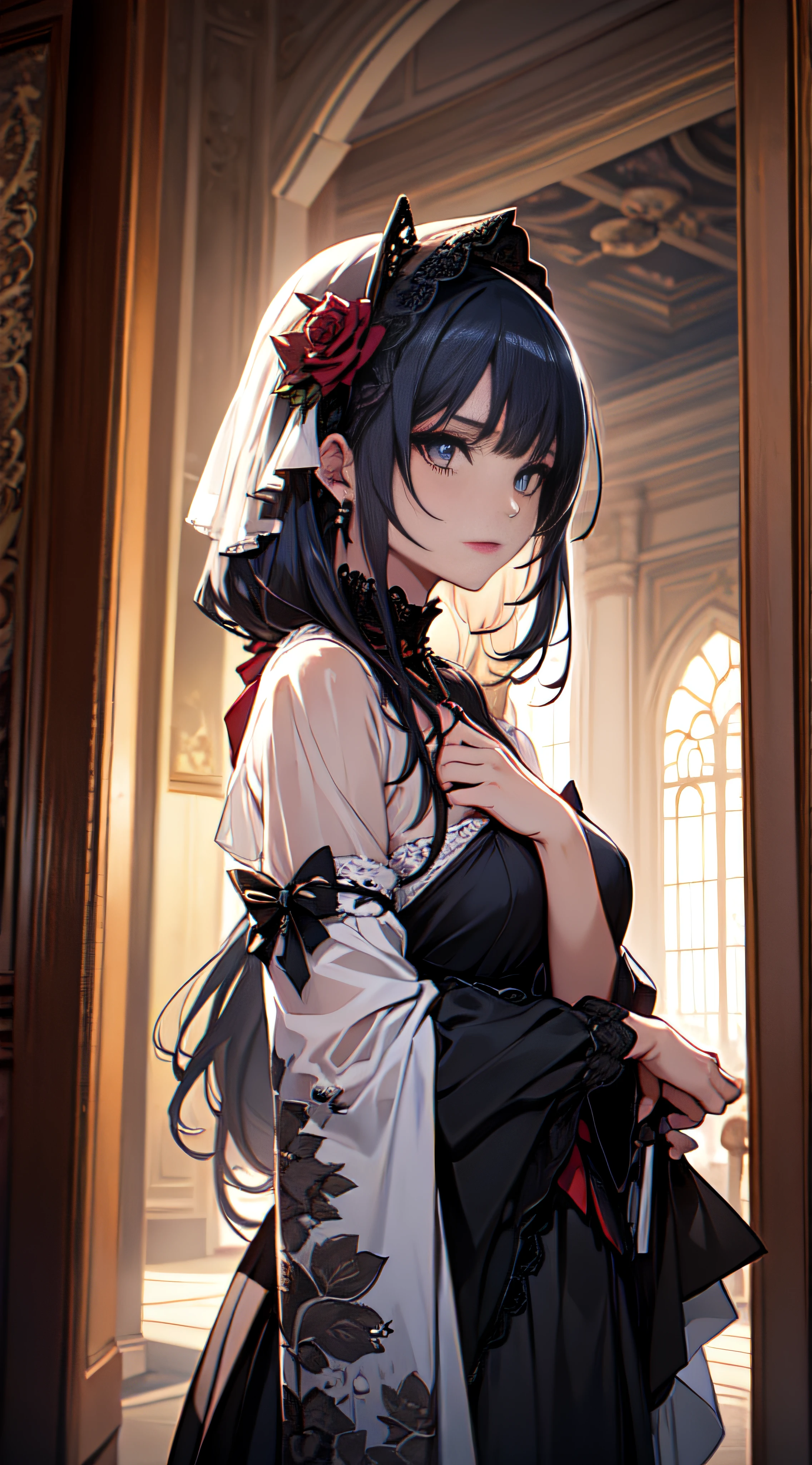 Focus on the person. We create and express the best shining composition of the person. ((Masterpiece)), (((highest quality)))), ((Ultra detail)), (Ultra realistic), (Very detailed CG illustration), (Very delicate and beautiful), Best masterpiece of beautiful girl, highest quality, realistic skin, realistic fabric, realist illustration focusing on girls with realistic textures, Japan people, realistic and ultra-detailed eyes focusing on the center front. This is the absolute rule, and the following sentence expresses the image quality. It is the greatest masterpiece in the history of the class of Inuitsuki Ichigo, in which the owner of the greatest painting talent in human history met an unparalleled beauty and risked his life to depict the most beautiful figure. Create stunning anime artwork that is currently trending on seaStation, showcasing exquisite beauty and captivating aesthetics. "What unfolds in front of me is a beautiful girl wearing Gothic Lolita fashion. Her presence is overwhelming, her vision surpasses that of her predecessor, and she is exquisitely frightened at the hands of a hyperrealist artist.
The characteristic figure of the beautiful is attracting more attention by Gothic Lolita fashion. Her black dress is designed with attention to detail and decorated with luxurious lace and ribbons. It is long enough to touch the floor and has fine rose embroidery on the hem.
On her chest, a pure white chiffon blouse is visible, and an elegant high-neck design emphasizes her delicacy. The sleeves of its blouse are proceeding to wrap around the arms, the edges of which are delicately finished with lace and ribbons.
On her head is a black lace bonnet, the edges of which are studded with fine pearls. The elegant decoration beautifully frames her expression.
In her hand she has a black parasol decorated with lace, the elegant design of which accentuates her femininity. and has been changed to a fantastic existence.
Her face is even more beautiful with a black lipstick and eyeliner that contrasts with her pure white skin. Her clear eyes attract the viewer with their brilliance, and their strength and delicacy are tentatively accessible.
This is the image of an unparalleled beautiful girl that we aimed for. His strong, glamorous yet delicate presence has a magical power that draws everyone in the viewer. The image of quality is reproduced, and her attractive part comes to the fore. This is the best masterpiece we have ever created, and its beauty and personality will forever be surpassed. The image should be hyper-realistic, highly detailed, and in high-resolution 16k. Use a Sony Alpha 1 Mirrorless Camera with a Sony FE 24-105mm f/4 G OSS lens. Set the ISO sensitivity to 32,000 and the shutter speed to 1/125 second. The image should be framed in such a way that the girl is in the center, with the vast starry sky above and the rolling hills of "Princess Mononoke" in the background. --ar 16:9 --v 5.1 --style raw --q 2 --s 750