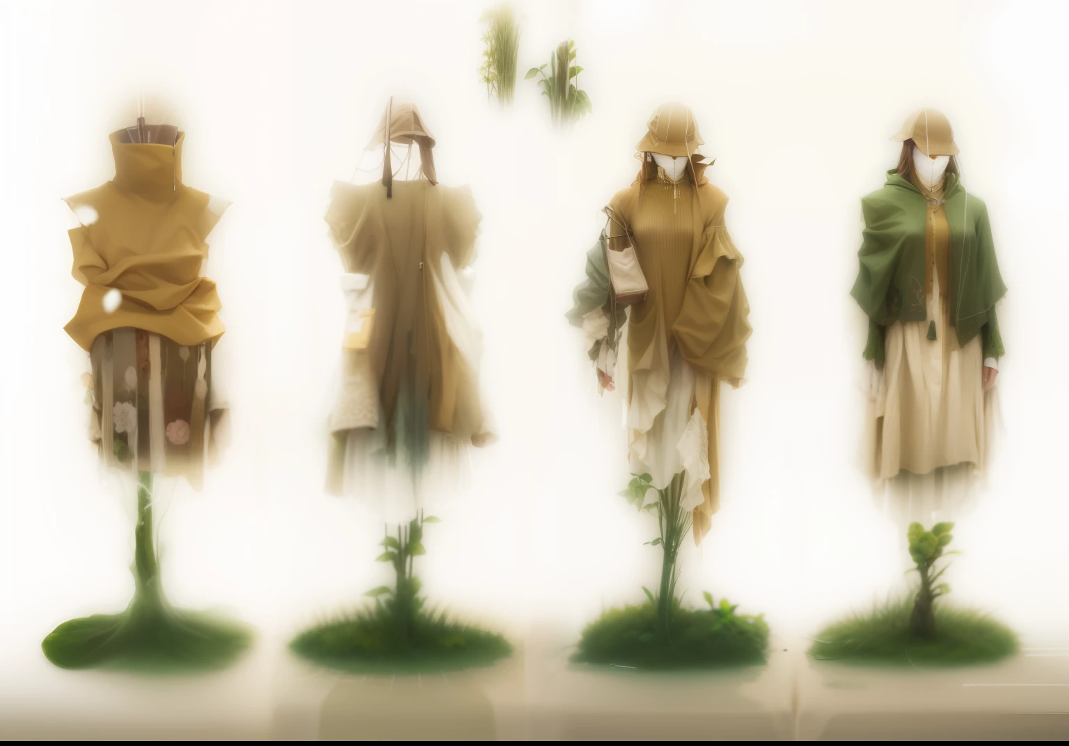 clothing design，"mossy"The subject，Cotton and linen fabric，Wool felt biomimetic moss texture，Green and beige。