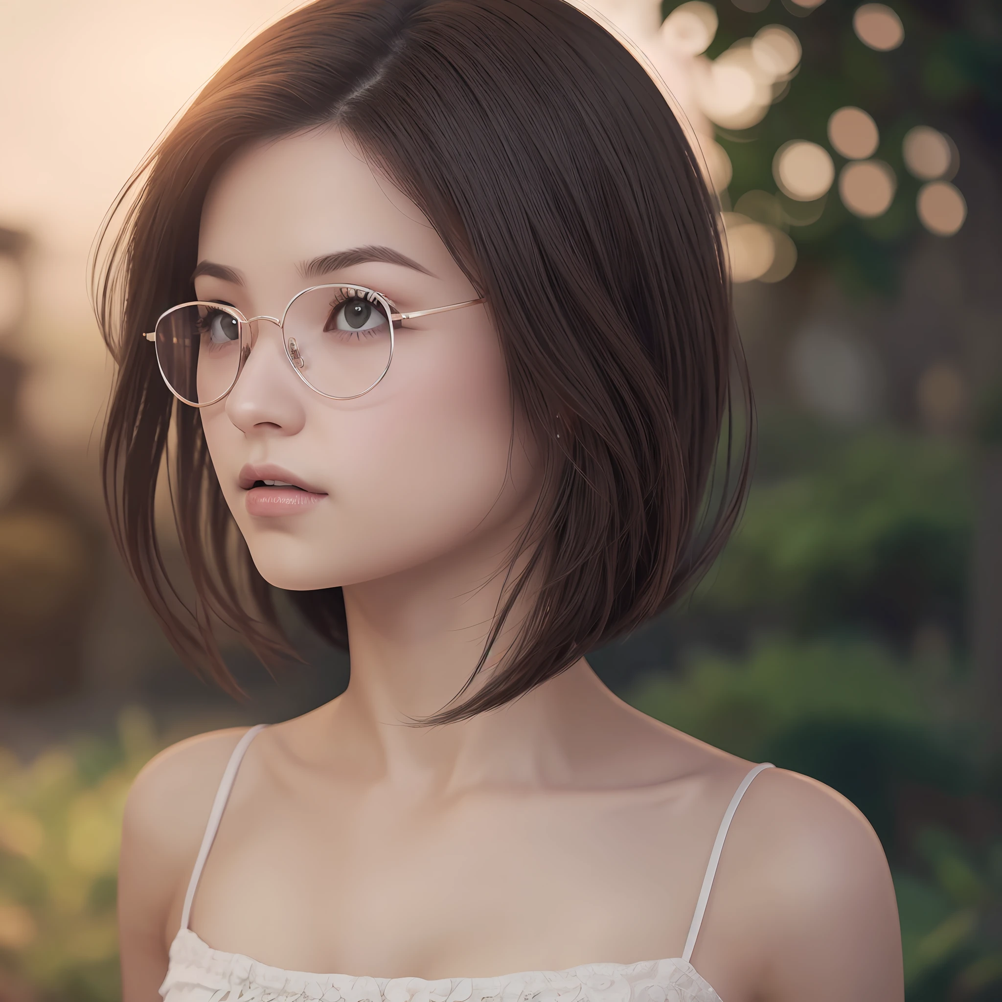 Postura turbulenta, Realismo, vida real (very delicate and friendly), 1girl, em um longo vestido branco com pele transparente, highes definition, ludicrous, charming expression, wearing prescription glasses, belos olhos claros, olhos azuis, Cabelos louros, colar delicado, brincos delicados, desfoque de fundo simples, Description Ultra-thin, majo, atraente, imagem ultra-fina, rosto delicado, figura delicada, thin clavicle, lovely lips, beleza grande, Costas de Macias, mistura4, (8k, Fotos RAW, qualidade superior), Primary works: 1.2), (realista, fotorrealista: 1.37), Uma garota, perspectiva do espectador, majo, pretension, paisagem urbana, noite, profesional lighting, photon maping, radiosidade, rendering physically based, --auto