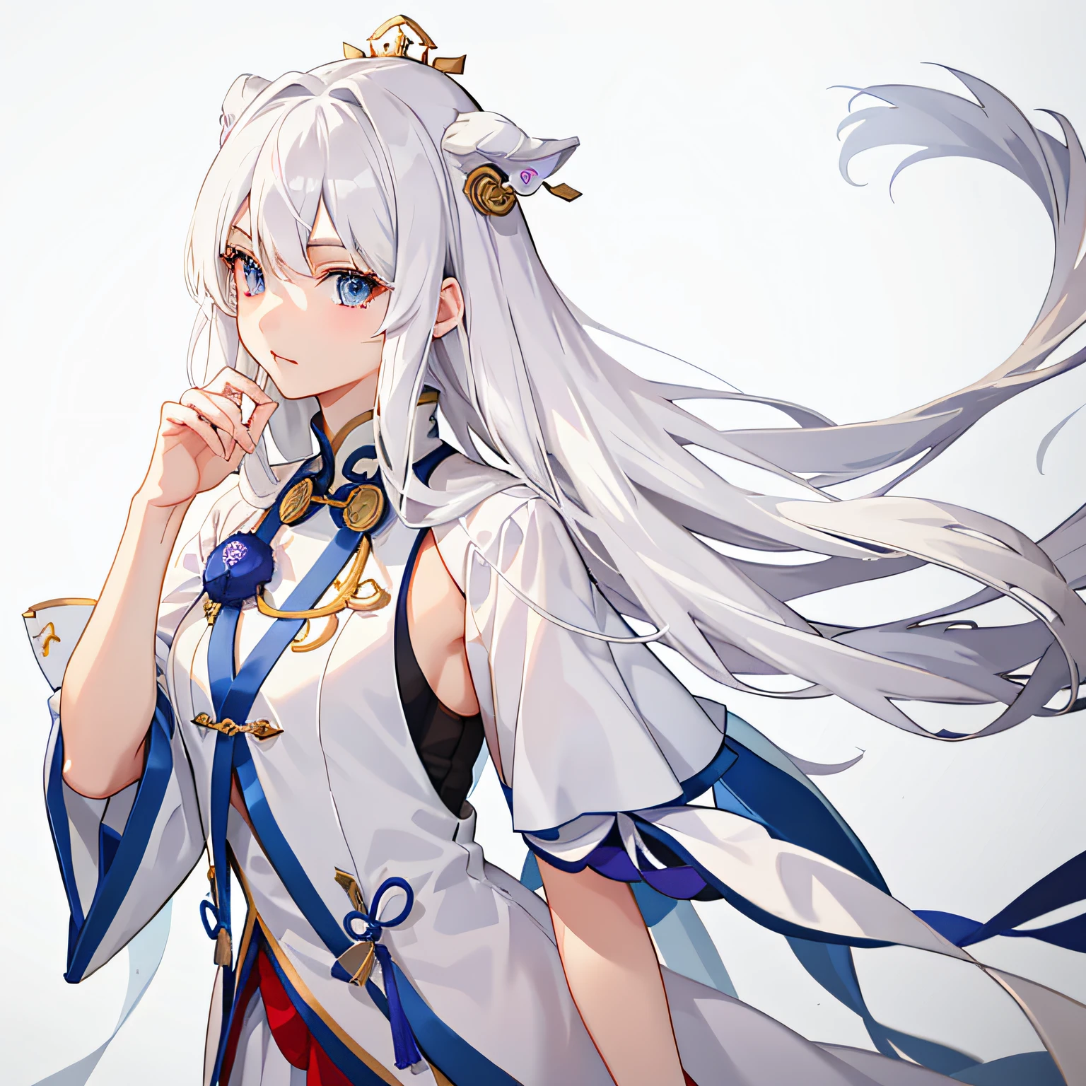 Best quality at best,超高分辨率,(真实感:1.4),1girl,tmasterpiece,exteriors,full bodyesbian,White hair,White clothes,heroic look,Beautiful hairstyle,Grim expression,Peerless looks,Xianxia