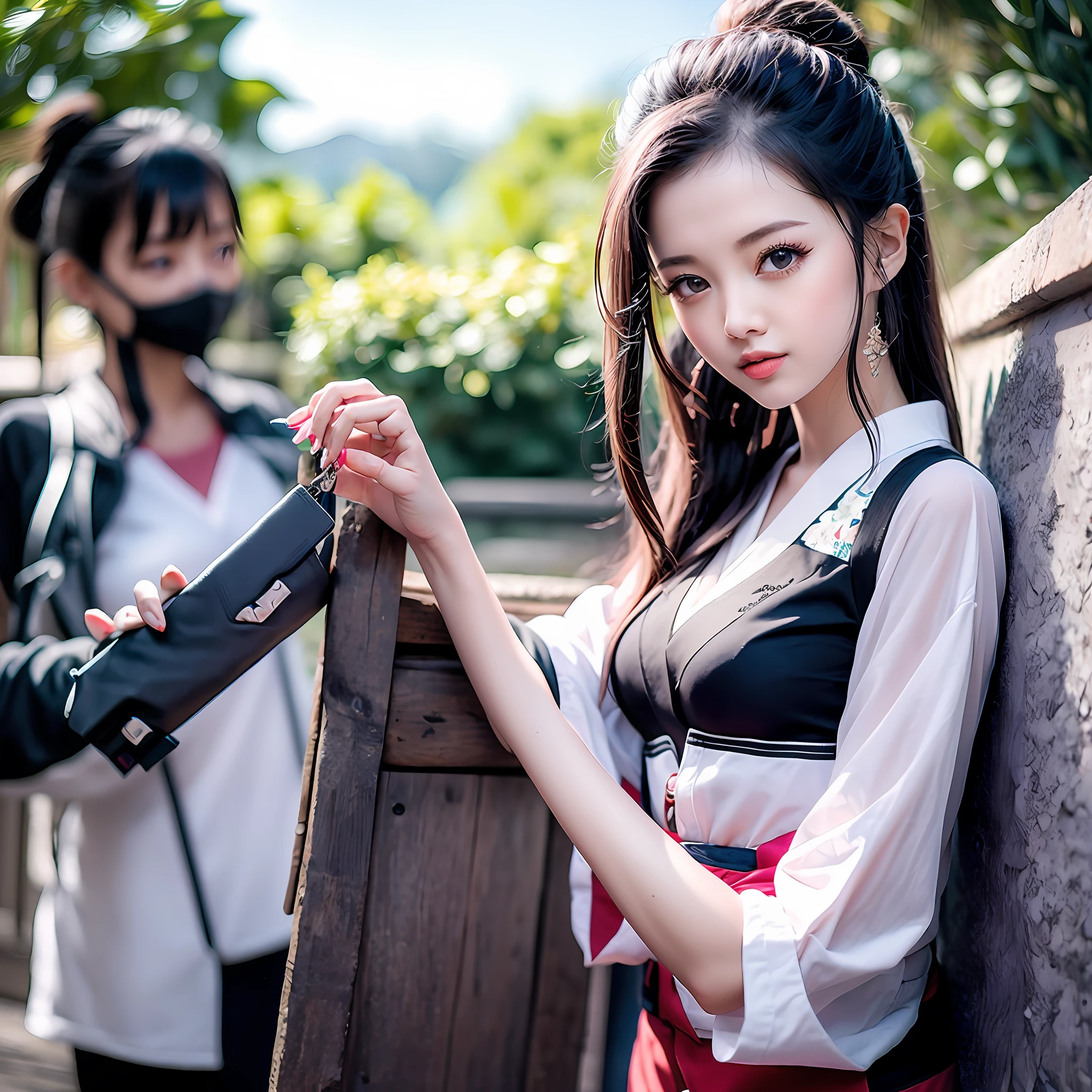 Riverside tree-lined path,16-year-old beauty,Summer clothes,Whole body diagram,chineseidol, --auto