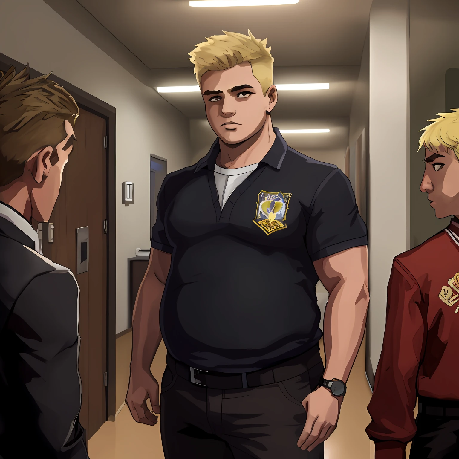 Young blond high school bully, garoto gordo, Parrudo, High school bully, personagem 2d, estilo quadrinhos