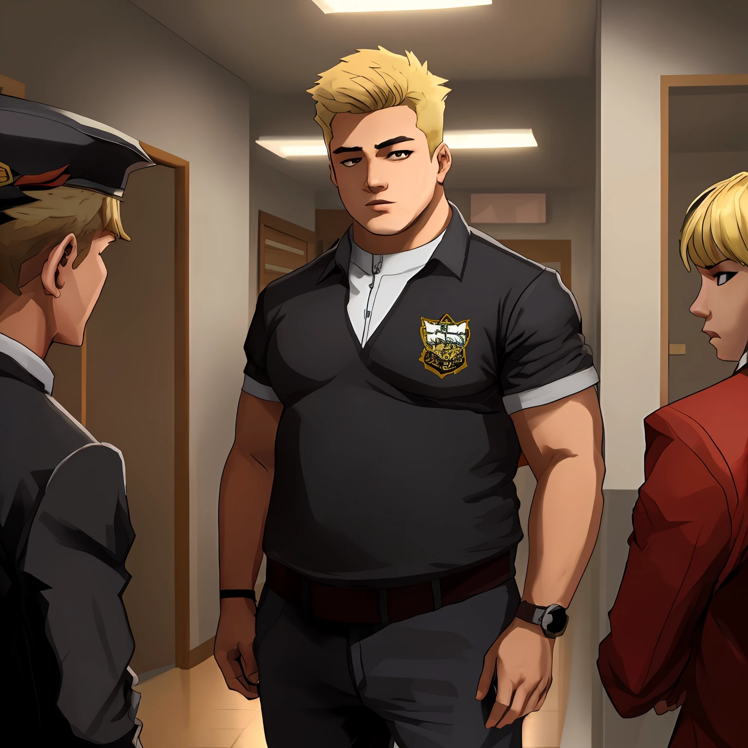 Young blond high school bully, garoto gordo, Parrudo, High school bully, personagem 2d, estilo quadrinhos