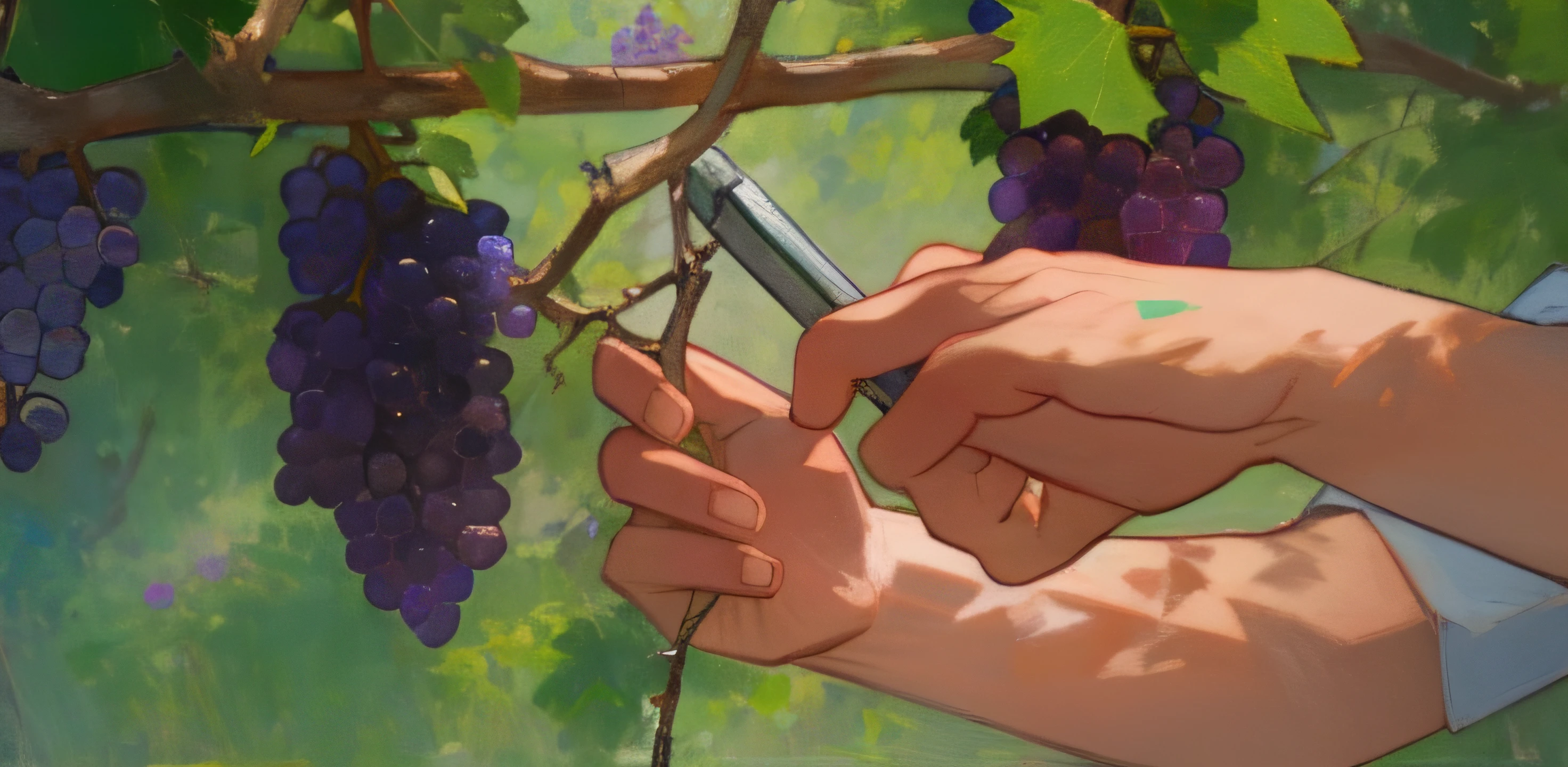 A pair picking grape branches