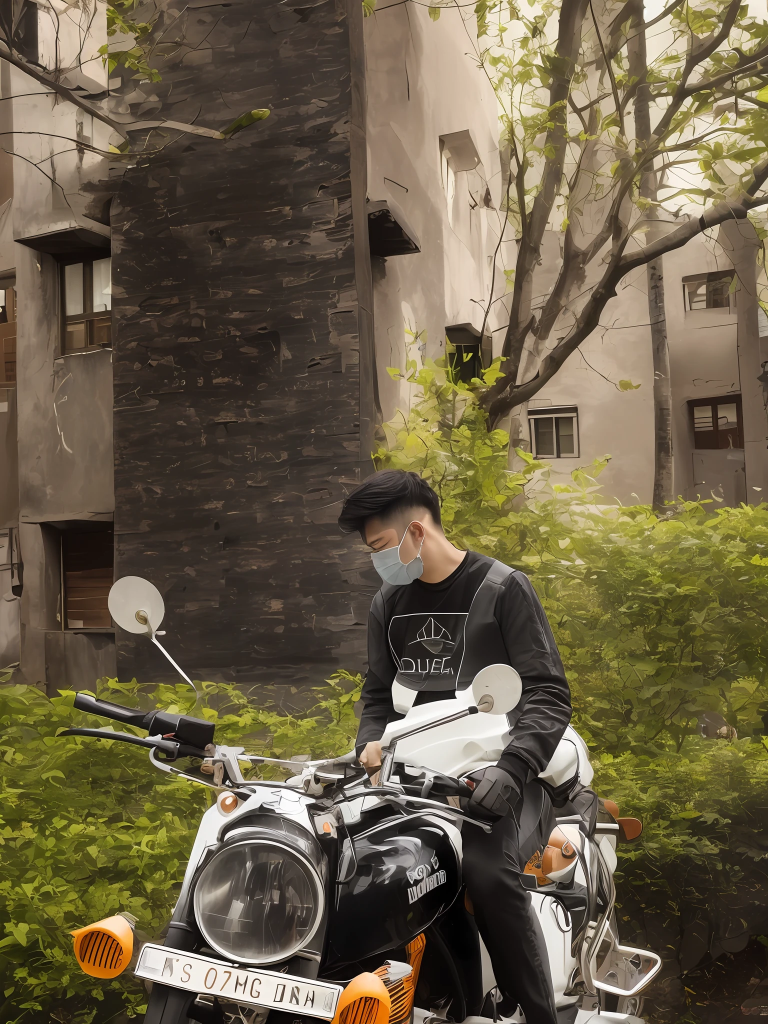 Change mask to black , natural skin , don't close eyes change hair style