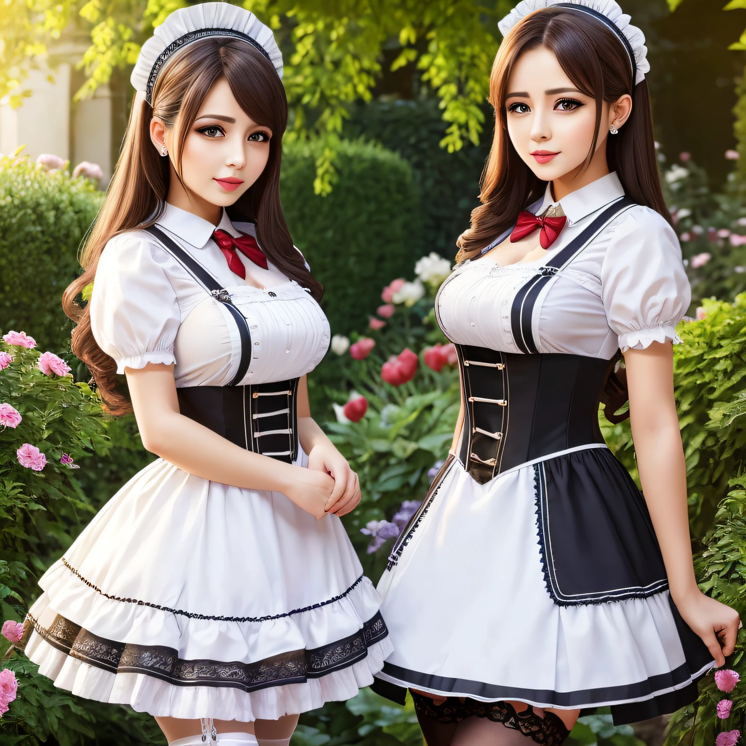 Grumpy beauty in maid costume in the garden,Female president temperament,delicated,prette,Be tuned,Suspender stockings,acurate,high detal,high qulity --auto