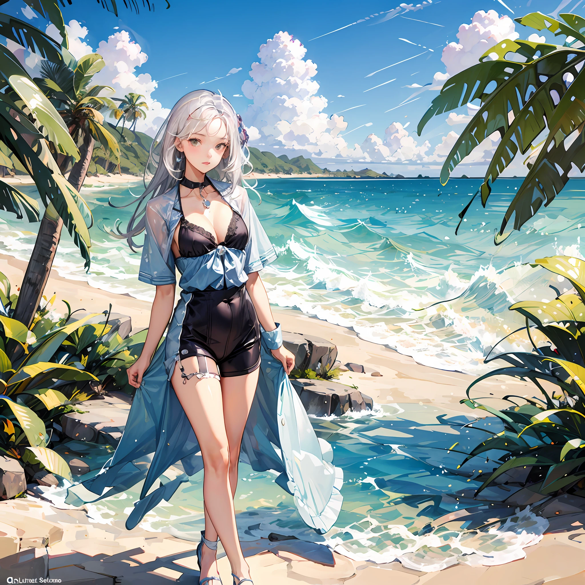 quadratic element,White hair,beachside,s girl