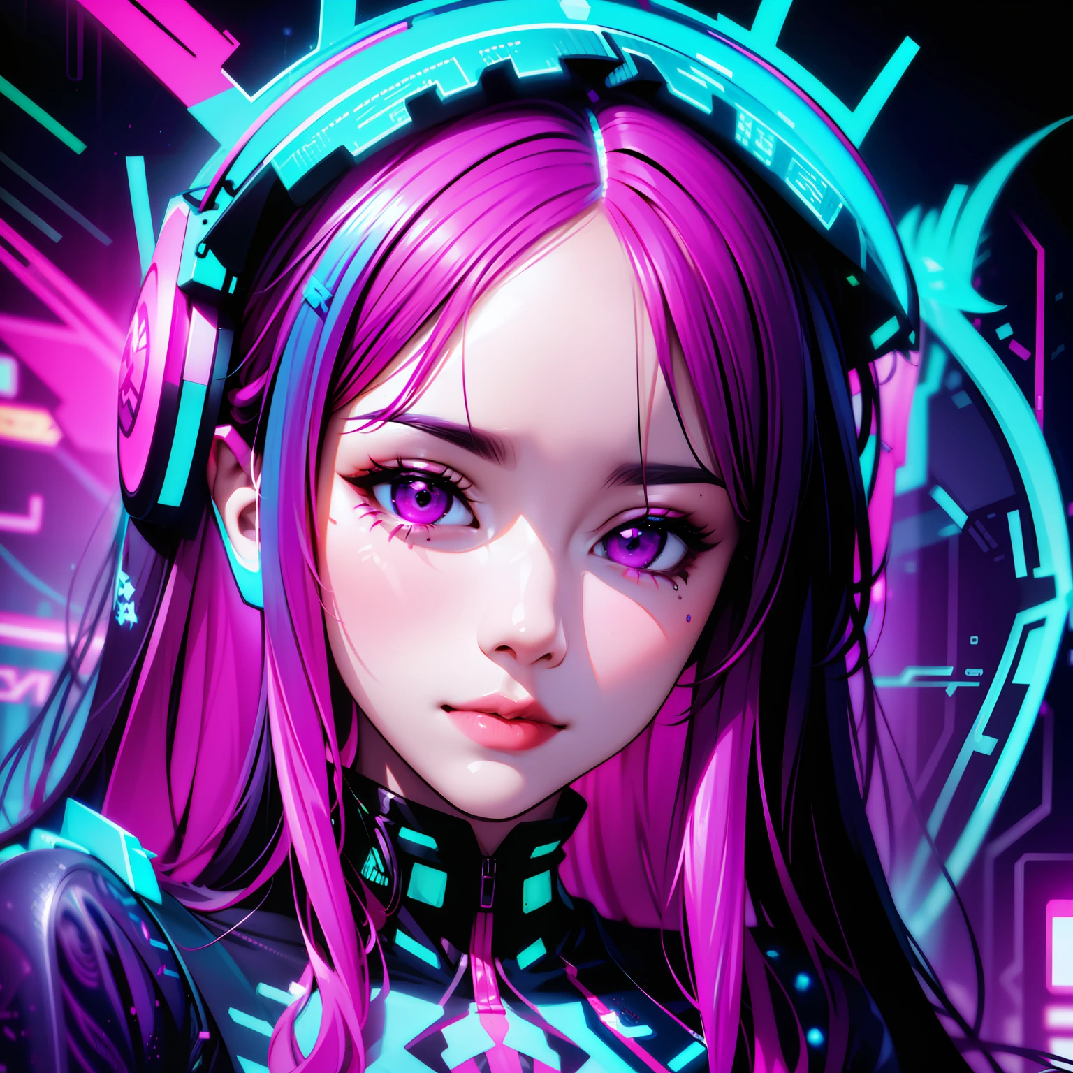 (Closeup), Portrait, Portrait, (Solo), Masterpiece, Best Quality, Clothes High Contrast, Psychedelic, [[[lsd]]], Particles, Bloom, Neon, (glow), flat color, splashs of color , color mix