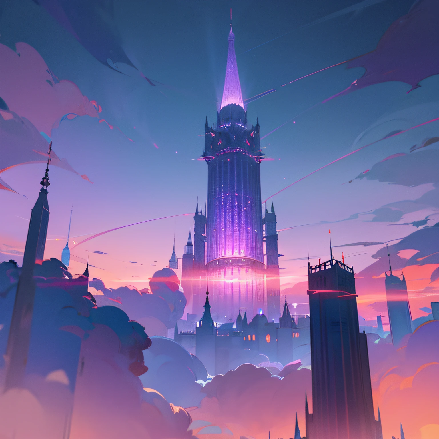 This is an optimized piece of Prompt content，A tower scene used to generate mystery and magnificence：

"Mysterious blue and violet rendering，Take the Tower of God as the main perspective，Presents the sense of presence and power of the gods。A wonderful blend of red and light blue，Depicts a sense of high civilization and deep order；The red and violet sky is complemented by the Starry Sky Tower，It brings out the magnificent and beautiful scene of the god tower。" --auto