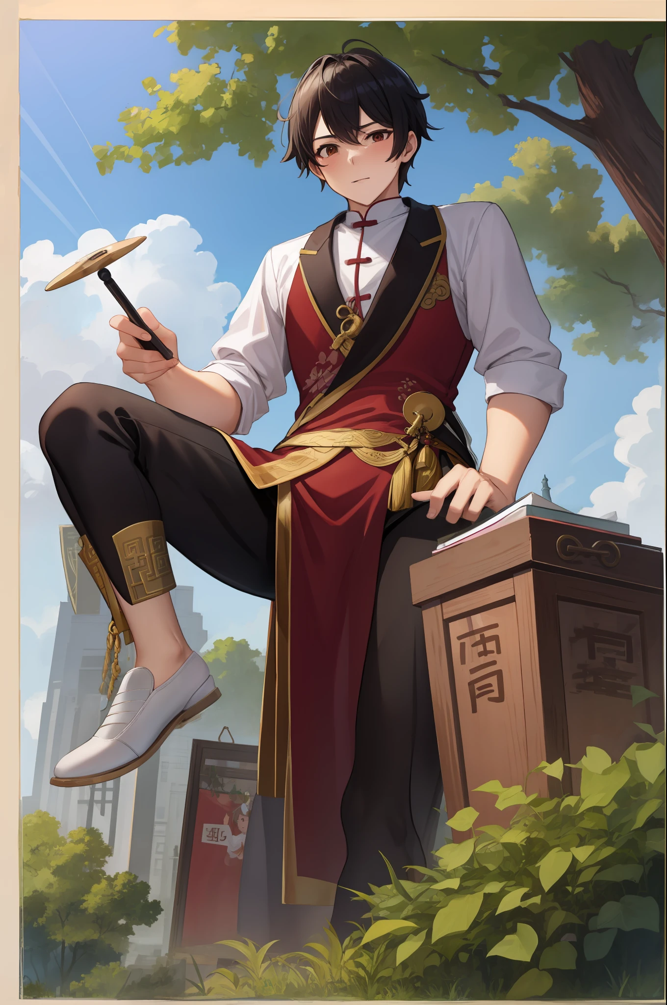 Tree,Antique man,quadratic element,on cheongsam