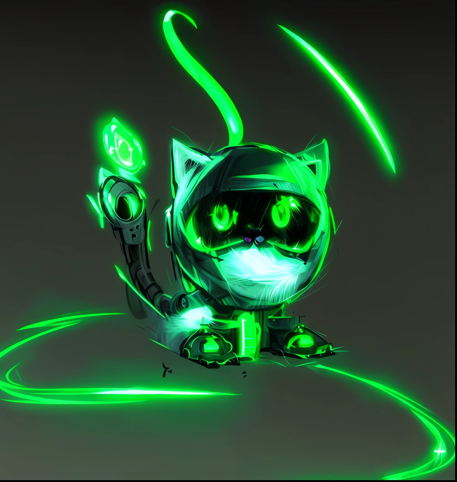 Draw a cat with green eyes and tail, robotic cat, cat robot, hero 2 d fanart artsation, cyborg kitten, Fully robotic!! cat, Cute robot, anthropomorphic cat ninja, colored sketch, Very cute robot Zen, robotic cat, high quality colorful sketch, a cyborg cat, Cybercat, advanced digital chibi art