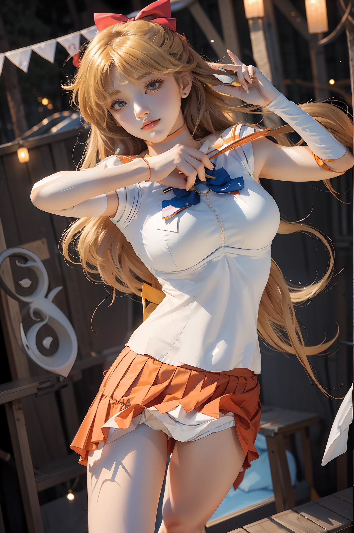 Orange pleated skirt