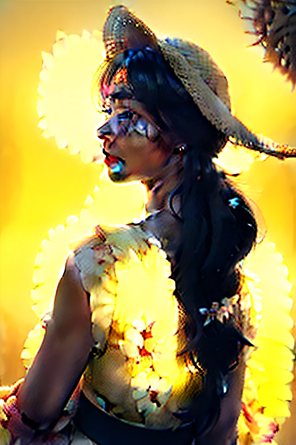 (extreme close up:1.5), (face focus:2),(Style of ???? ???:1.5),
((side face:2)),(1girl surrounded by soft_light:1.5), (backlighting:1.8), (lighting),(flowing fabric:1.3), ((Floral_summer_dress:1.5),(Straw_hat:1.3)),
(masterpiece), realistic, HDR, highly detailed, 8k, raw photo,
ambient occlusion, natural, harmonious composition, warm tones, fine art photography,