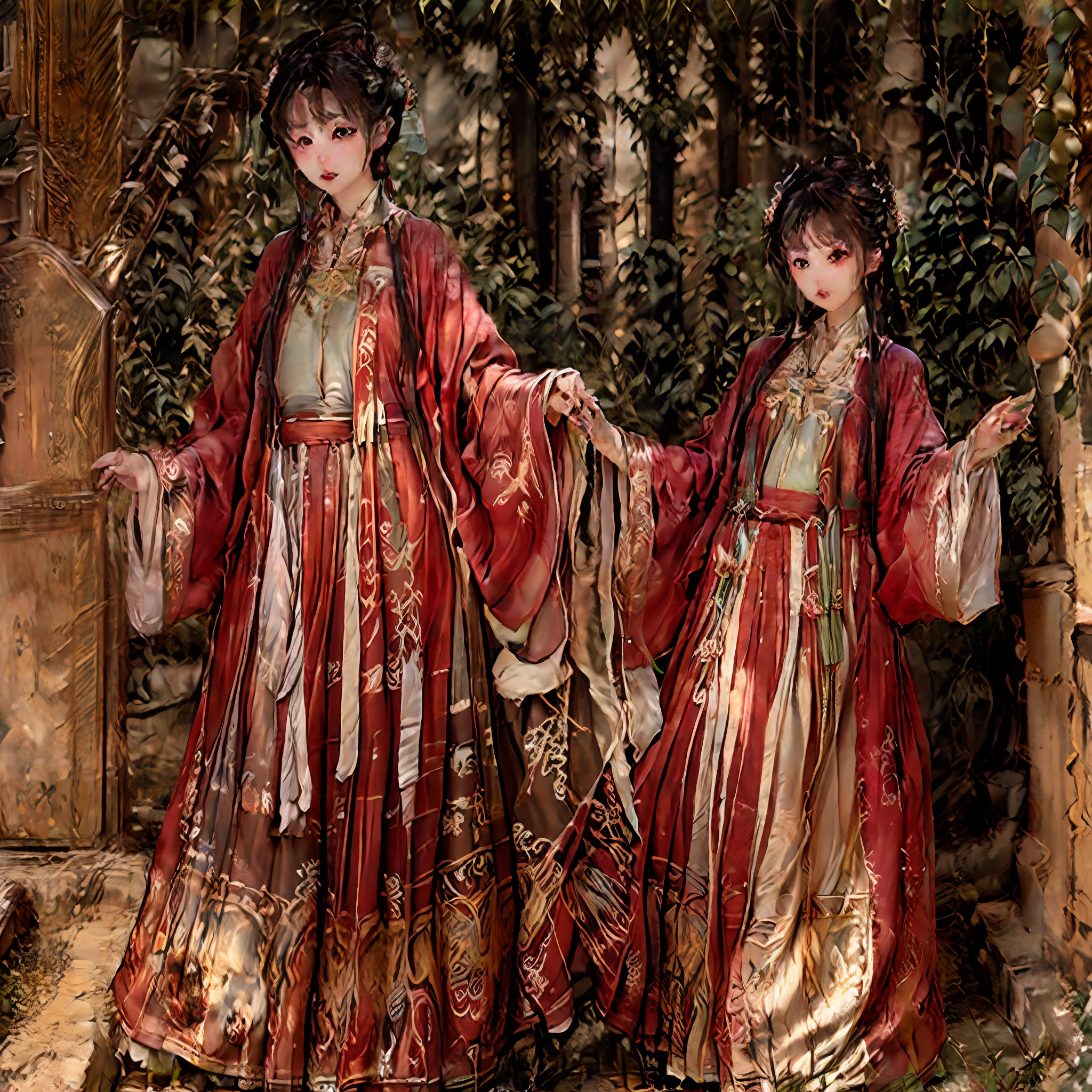 Antique beautiful man,Has long hair,Wear antique clothes,There is a large locust tree next to it,quadratic element