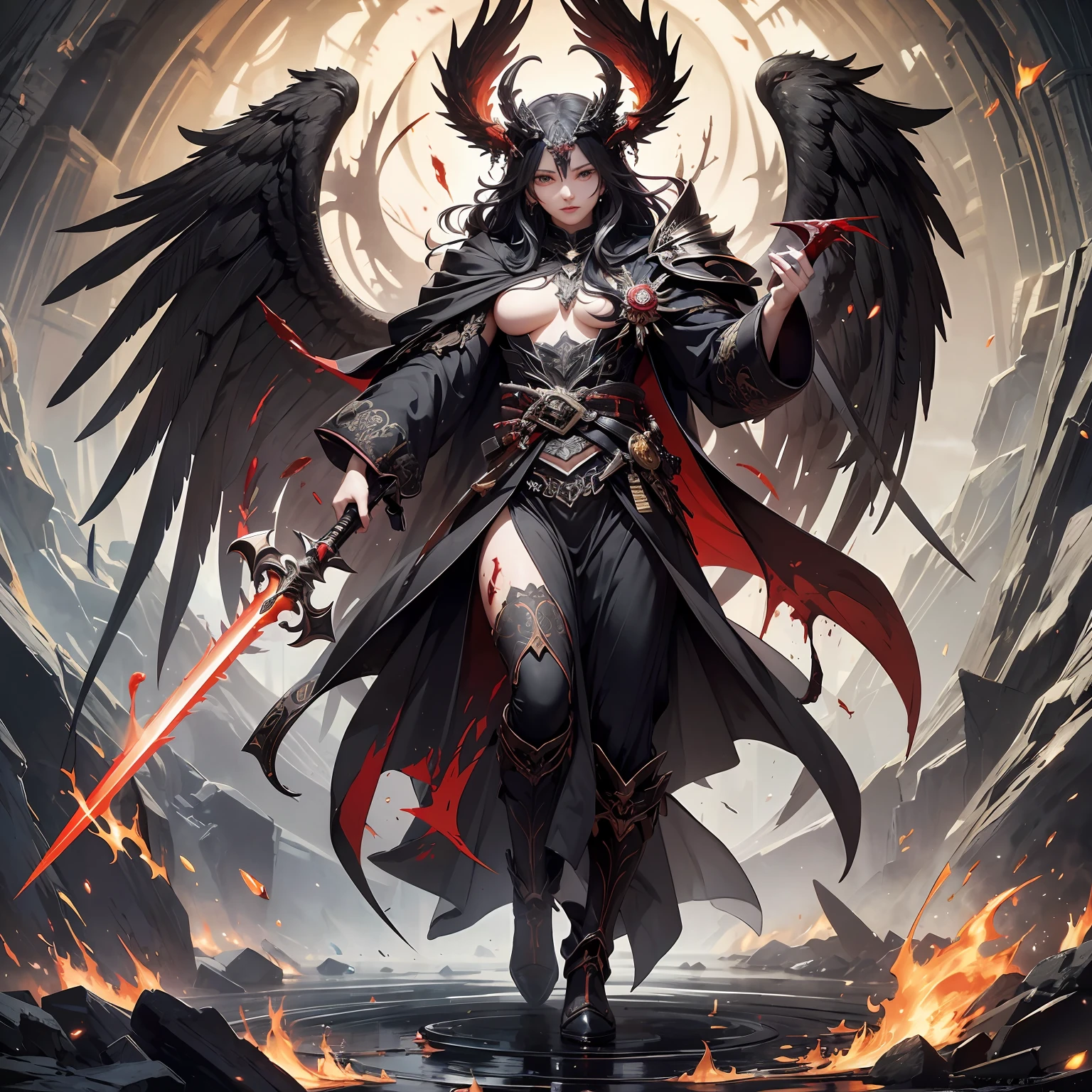 There are double characters in the picture,Twin Beautiful angel woman clashes with a demon boy,This is a duel between angels and demons,Confrontation between angels and demon gods Beautiful angel woman,Full body(tmasterpiece),heaven background,Vibrant colors,Detailed anatomy,fanciful,dynamicposes,preparing to fight,Epic,Angelical boys,wearing hoodie,Smoking,brown eyes or yellow eyes,style cartoon, as cores, Two-dimensional, planar vector, Character design, T-shirt design, Stickers, Colorful splashes, and T-shirt design, Studio Ghibli Style, soft tetrad color, vectorial art, Fantasy art, Watercolor effect, Alphonse Mucha, Adobe illustrator, handpainted, Digital painting, low polygon, Soft lighting, Aerial view, Isometric style, retro aesthetic, focusing on people, 8K resolution, Use Cinema 4DLucifer in Hell's Gate tip details Lucifer in Hellgate, At the threshold of the underworld, towering gates of obsidian loom ominously. Flames lick the edges, casting an eerie glow on the scene. In the center stands Lucifer, the fallen angel, with majestic wings spread wide. His form is both captivating and terrifying, radiating an aura of power and darkness. His eyes, ablaze with intensity,, rich deep colors masterpiece, Sharp focus, Ultra detailed, ((camera up 3.5 ))),Digital art, Beautiful, fantasy, Digital art, Phlegm sputum, phlegm,steampunk wind ,Epic,巨作, Tower,,rivers,Crystal, Complete, symetry, picure, intricate complexity, voluminetric lighting, Beautiful, rich deep colors masterpiece, Sharp focus, Ultra detailed, astrophotography,Create an illustration of a angel with its wings outstretched and surrounded by bright flames, Use warm and vibrant colors to capture the essence of its fiery nature, shot with Sony Alpha a9 II and Sony FE 200-600mm f/5.6-6.3 G OSS lens, Natural light, Ultra Realistic Photo, An evil skeleton,With a sickle and eyes... Tip Details An evil skeleton,拿着镰刀和火眼 --aut Diablo sitting on God's throne in heaven
Prompt details
Diablo sitting on God's throne