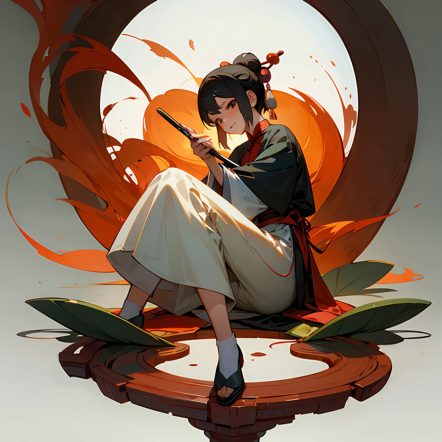 Ancient Chinese Qu Yuan figure，rspective