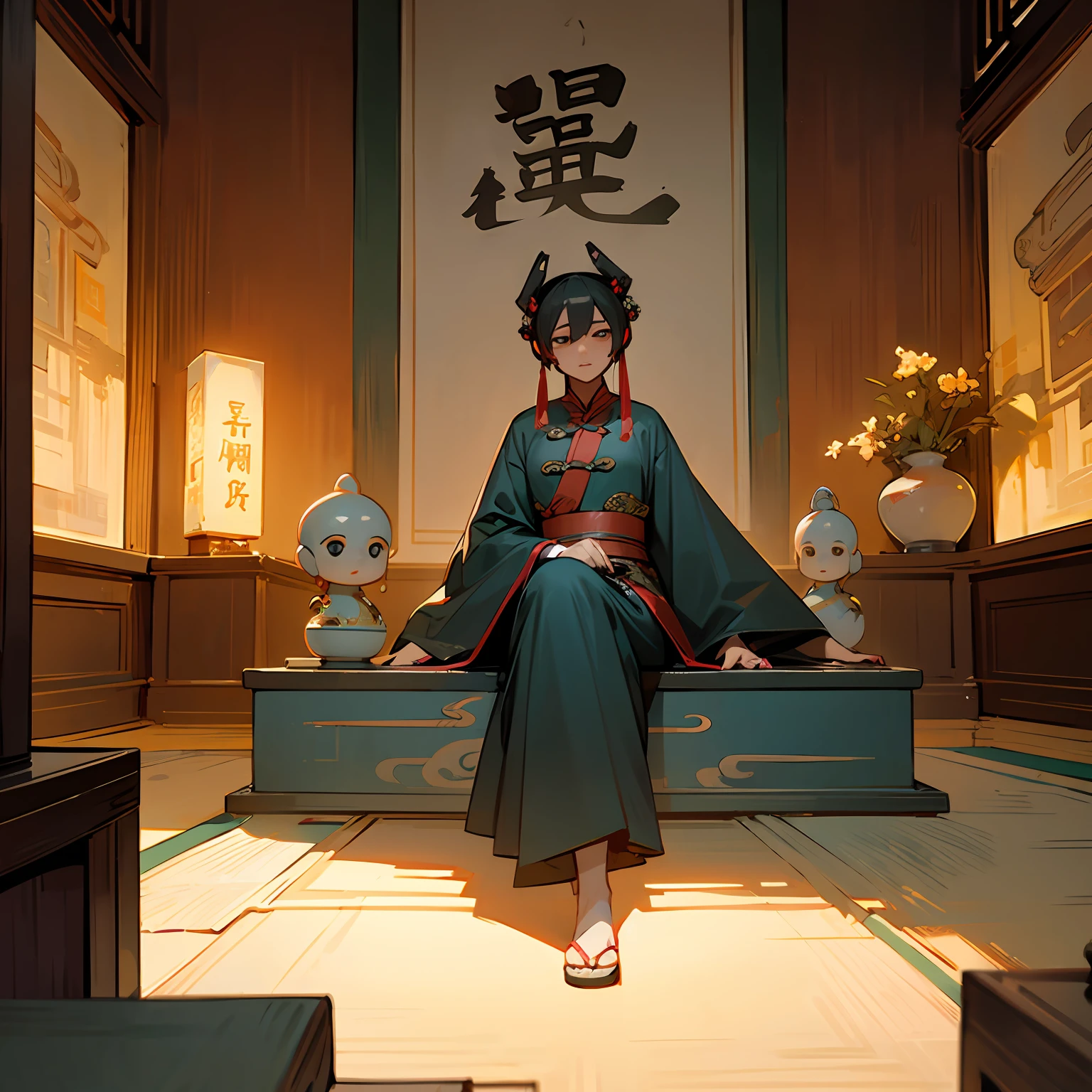 Ancient Chinese Qu Yuan figure，rspective