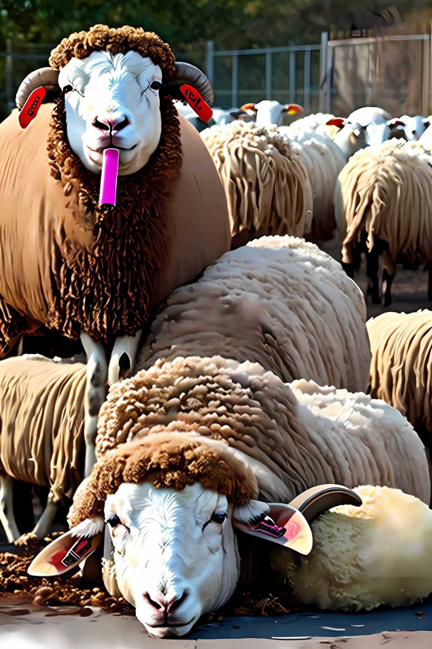 The lazy sheep stepped on the boiling sheep with a lollipop in its mouth
