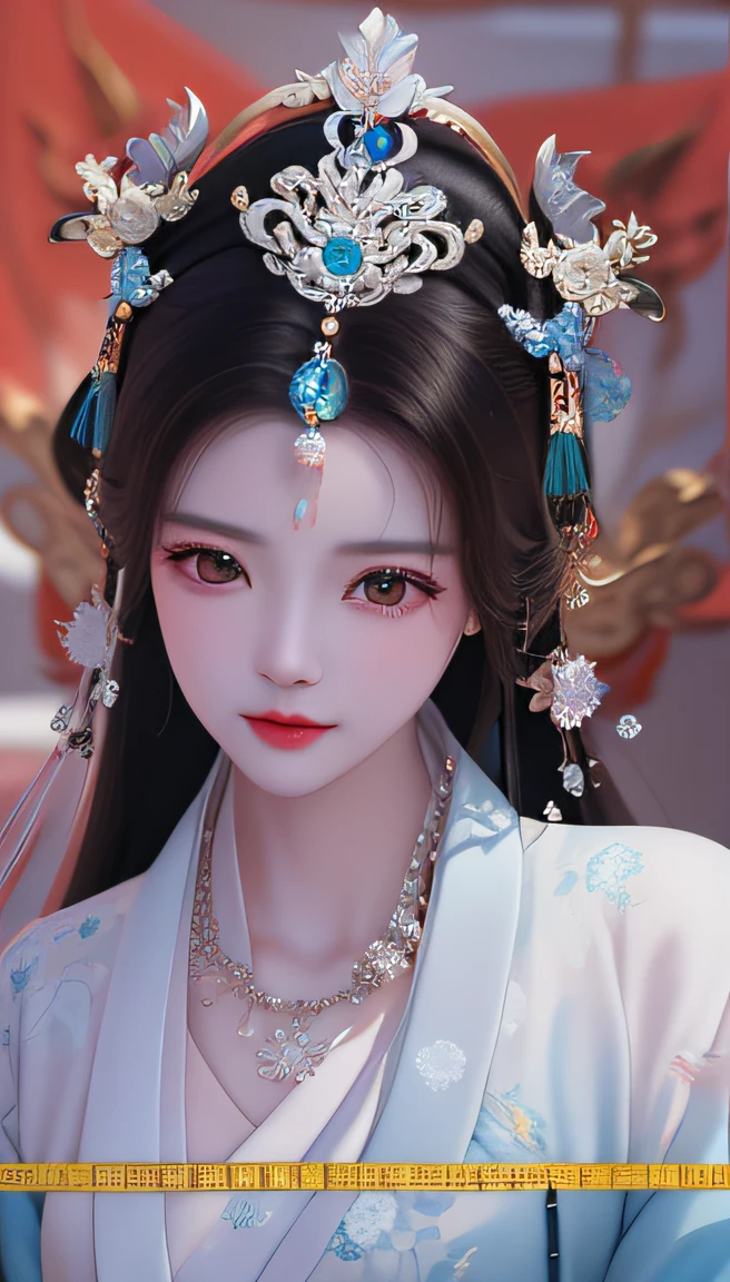 A close-up of a woman wearing a TIA,Wearing necklaces and necklaces, Palace , A girl in Hanfu, xianxia fantasy, a beautiful fantasy empress, ((a beautiful fantasy empress)), Inspired by Qiu Ying, China Princess, Inspired by Huang Ji, Chinese style, Inspired by Tang Yifen, Xianxia, inspired by Luo Mu