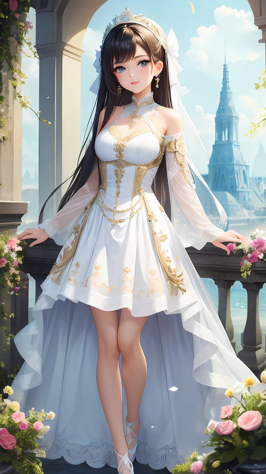 (masterpiece)+(best quality), cute, youthful girl (20 years old), medium breath, detailed face, white fantasy costume, full body image. --auto