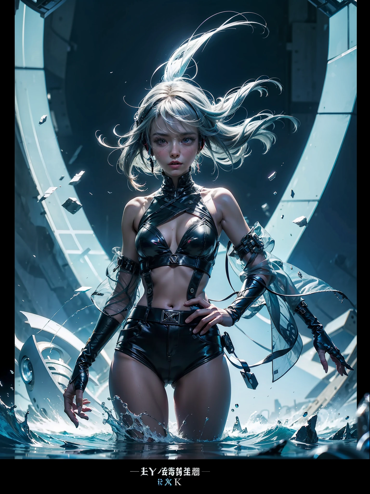 beautiful a girl、Music is empowered、Headphone Girl、Music、waveform、(((Hyper Detail))),(Extreme Detail CG Unity 8K Wallpapers、masterpiece、top-quality)、(exquisite lighting and shadow、highly dramatic picture、a beautifulchi girl)、(Cinematic lens effect)、concept-art、starrysky、nightcity、neons、Colorful shapes with sounds in the background、band、Song、stain glass、Dynamism、Lots of sound shapes、Sound splash、Composition from the chest up