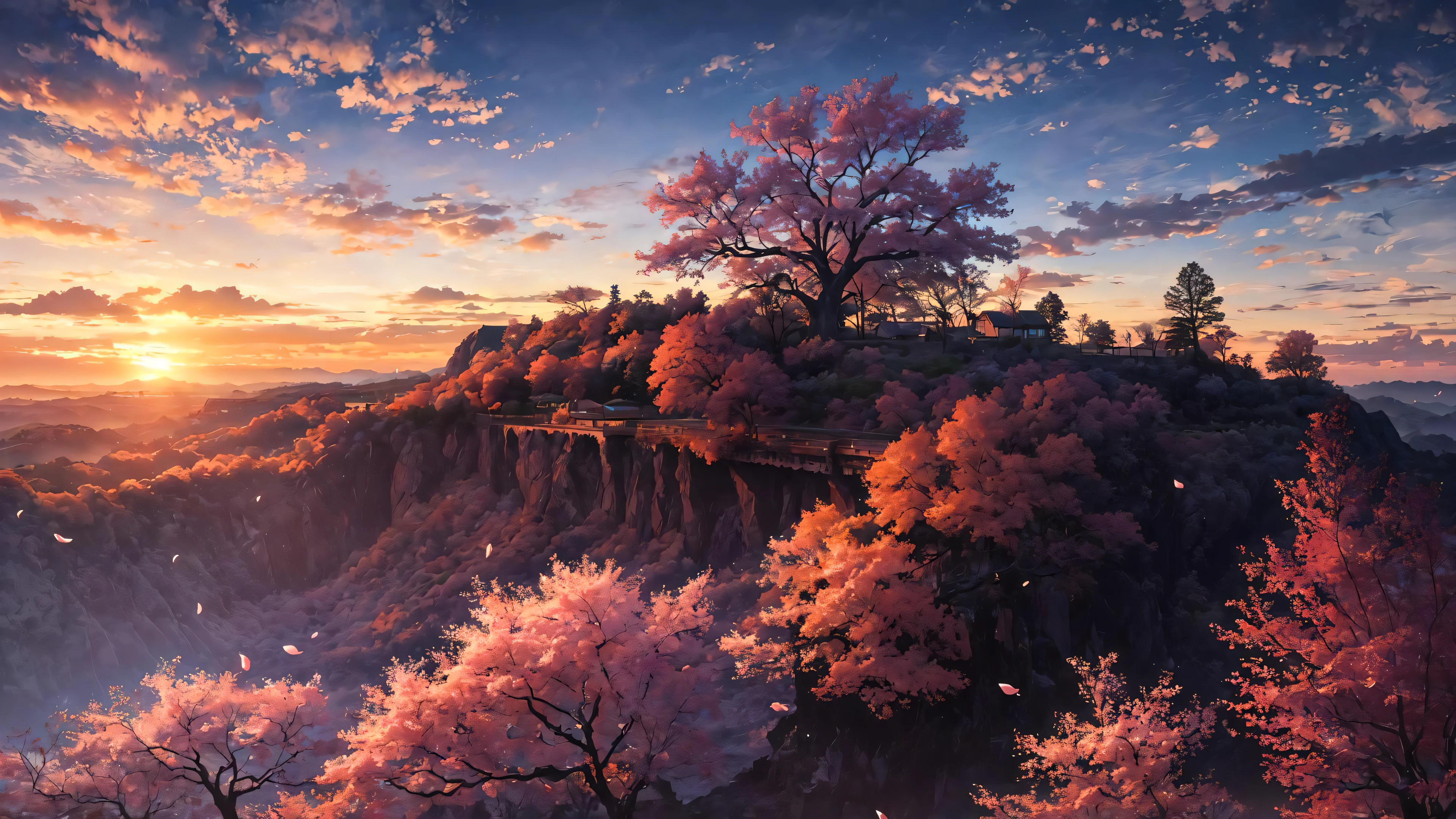 (masterpiece, best quality:1.2), ultra detailed, cinematic lighting, HDR, ilustration,  landsape,  sunrise,  cherry blossom, impressive, chill, inspirational,