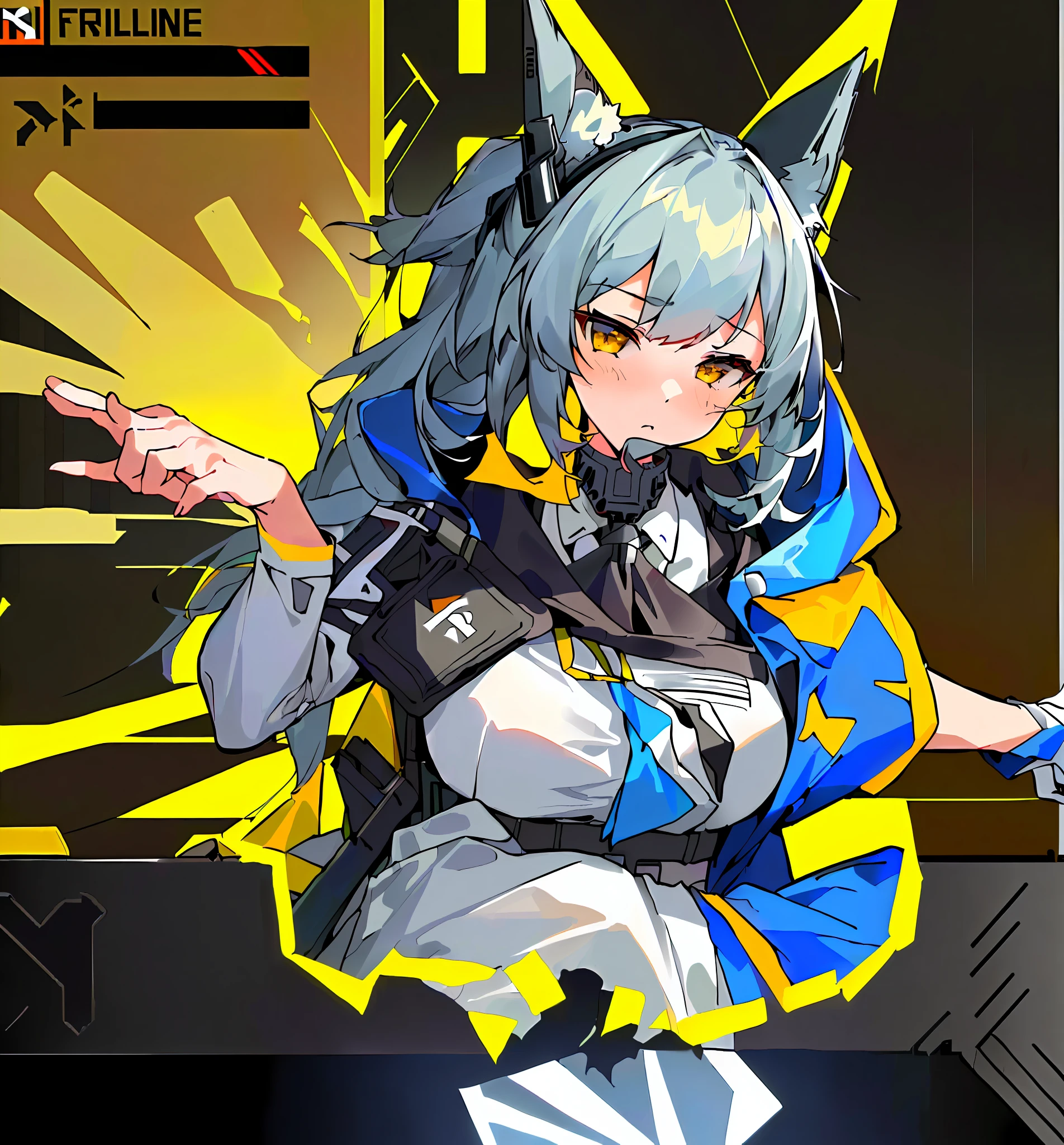 (girls frontline style+Anime moe art style:1.3), sittinng on the desk(Cat ears+coda)perverted gal, A scene from the《Girl Front》kosmos+Ark of tomorrow+azur lane, Kantai collection style,  , CG illustration,  kantai collection arcade, Cool tones, Dynamic shooting angle.