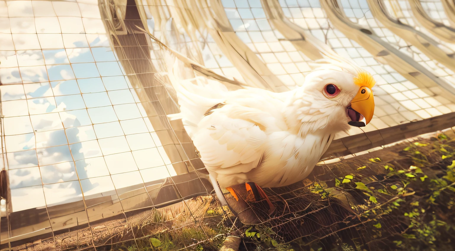 There was a yellow and white bird sitting on barbed wire, cocky expression, albino mystic, cocky, albino dwarf, young handsome pale roma, moult, exquisite and handsome wings, pet bird, seen from the side!, cocky smirk, Strong albinism, beautiful female white, proud look, taken with sony alpha 9, albino, proud looking away --auto