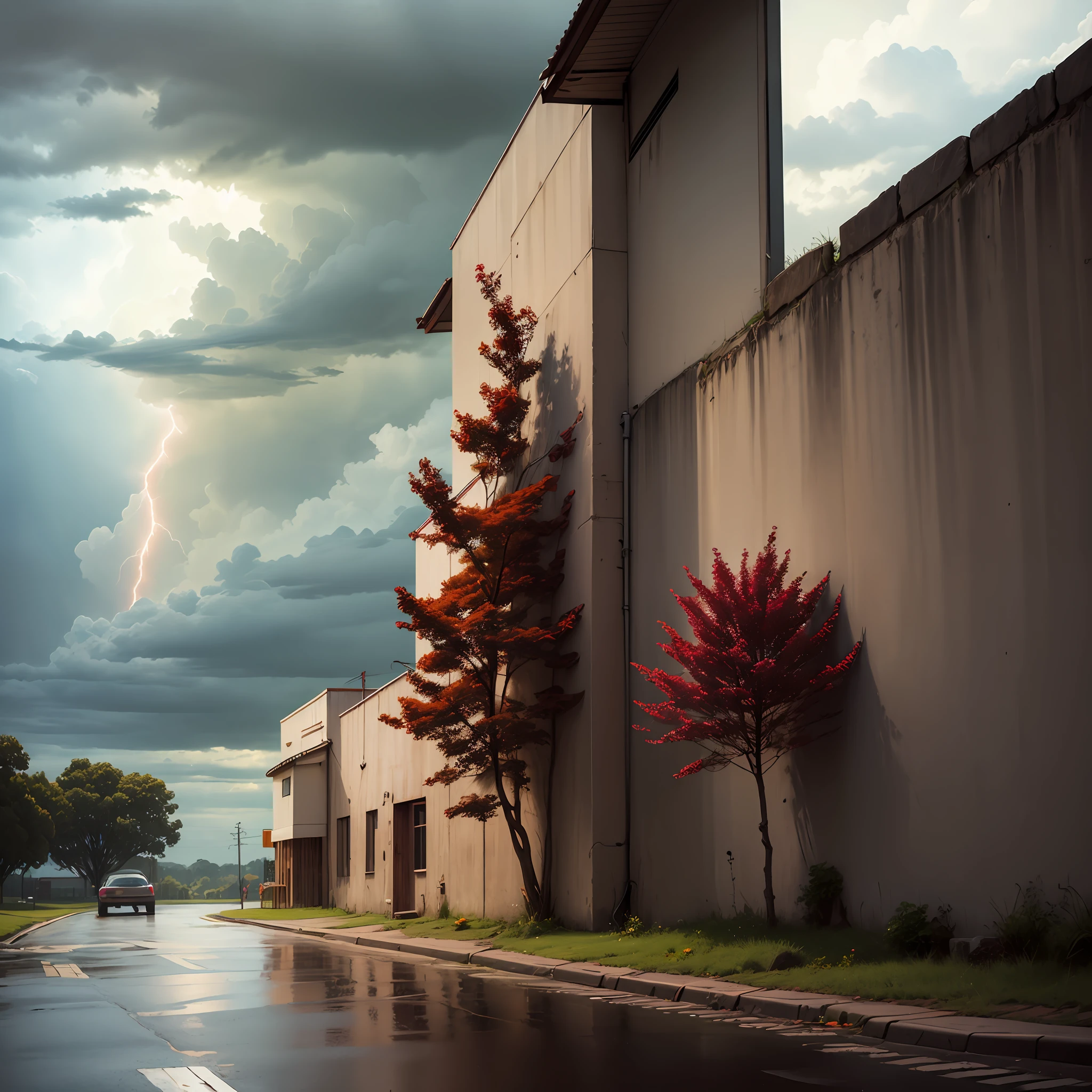 Thunderstorm weather,A red tree --auto