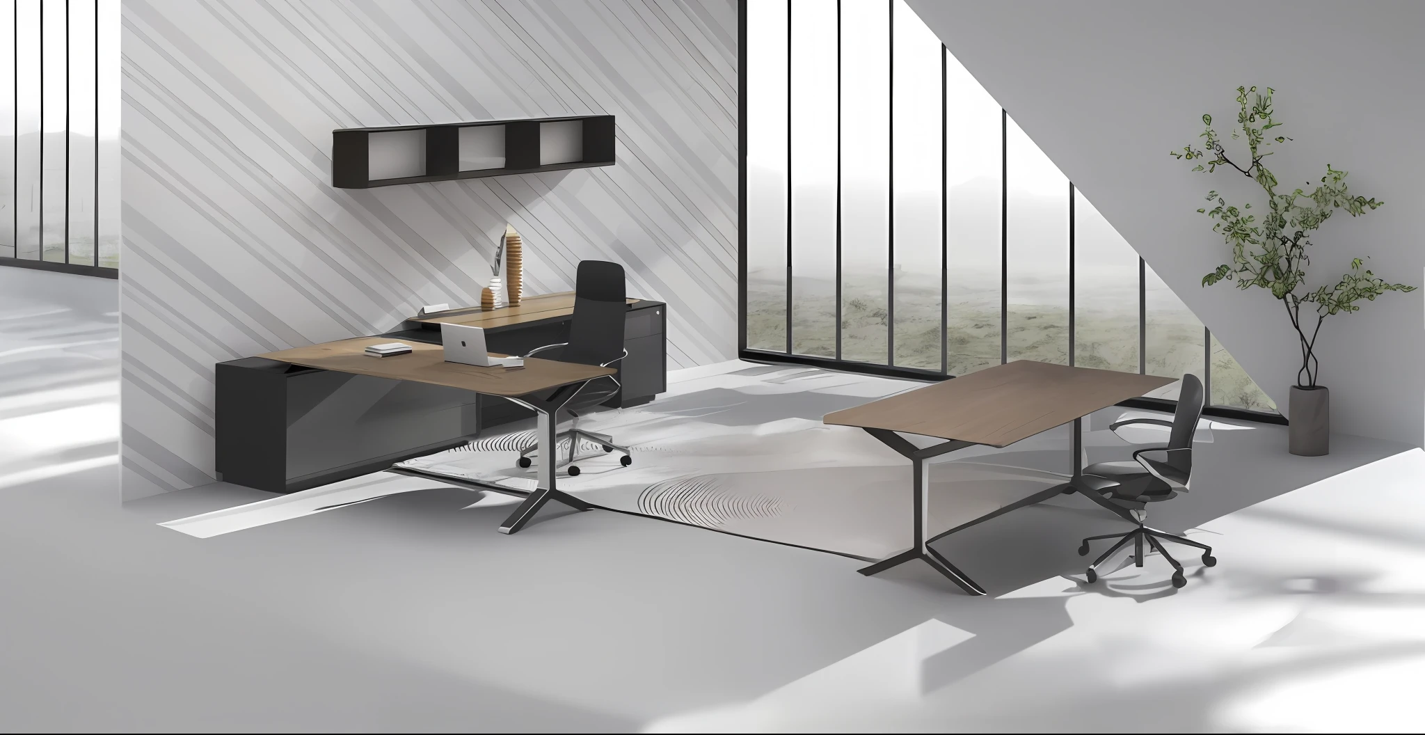 there is a desk with a chair and a computer on it, desks, office furniture, tables, minimalist desk, elegant asymmetrical, slik design, modern office, big desk, minimal modern, laquer and steel, hr geiger design, desk, furniture design, artistic pose, with sleek lines and a powerful, offices, elegant render, sienna