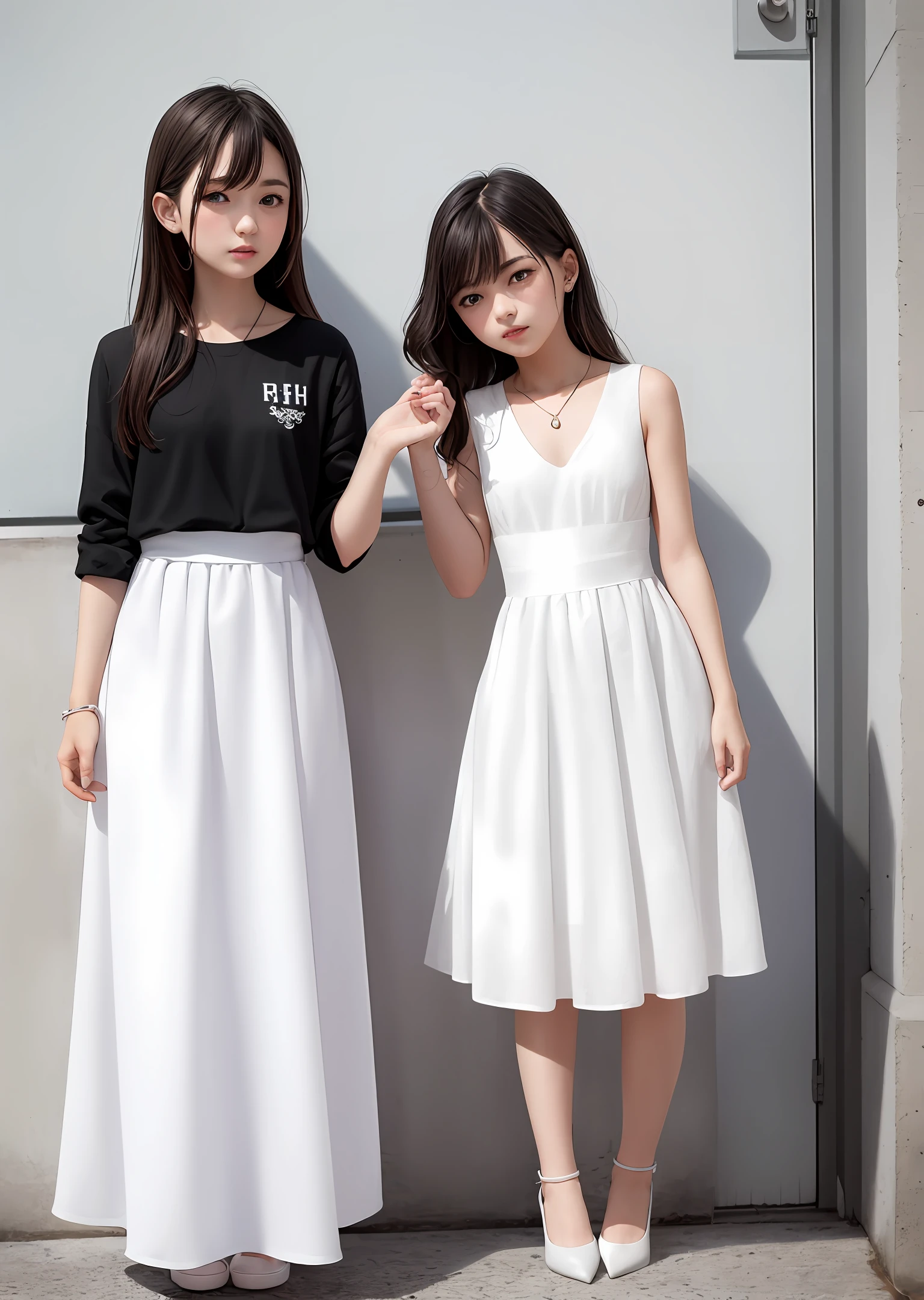 whaite hair，teens girl，adolable，quadratic element，white skinned，White dress，shy，Be red in the face，Purple pupils，Beth，jade foot