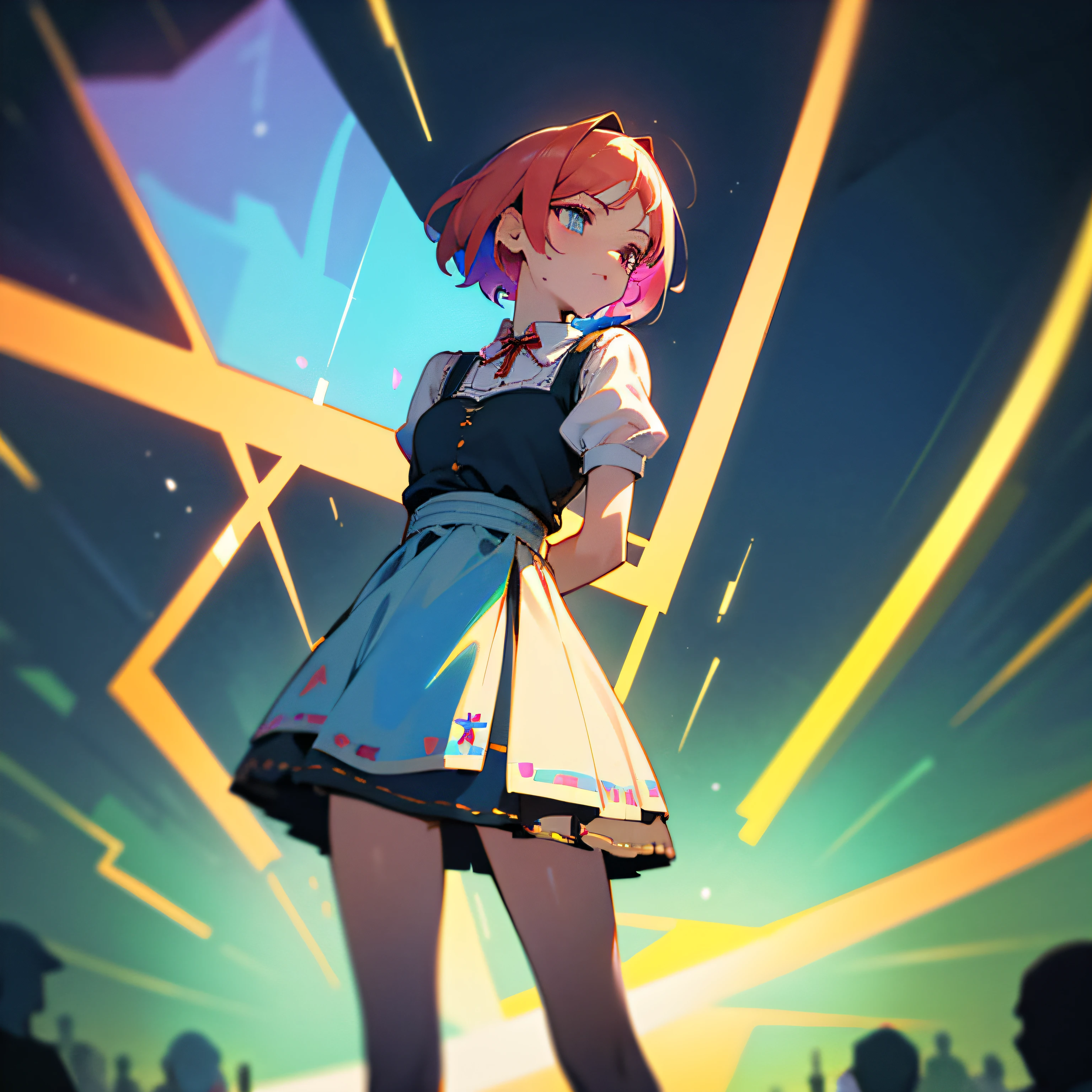 tmasterpiece,best qualtiy,8k,Beyond subtle settings,The characters are perfectly anatomy,stand posture,Anxiety cute,(1girll),Short and colorful hair,Wearing dirndl,Supernatural political movements, --auto