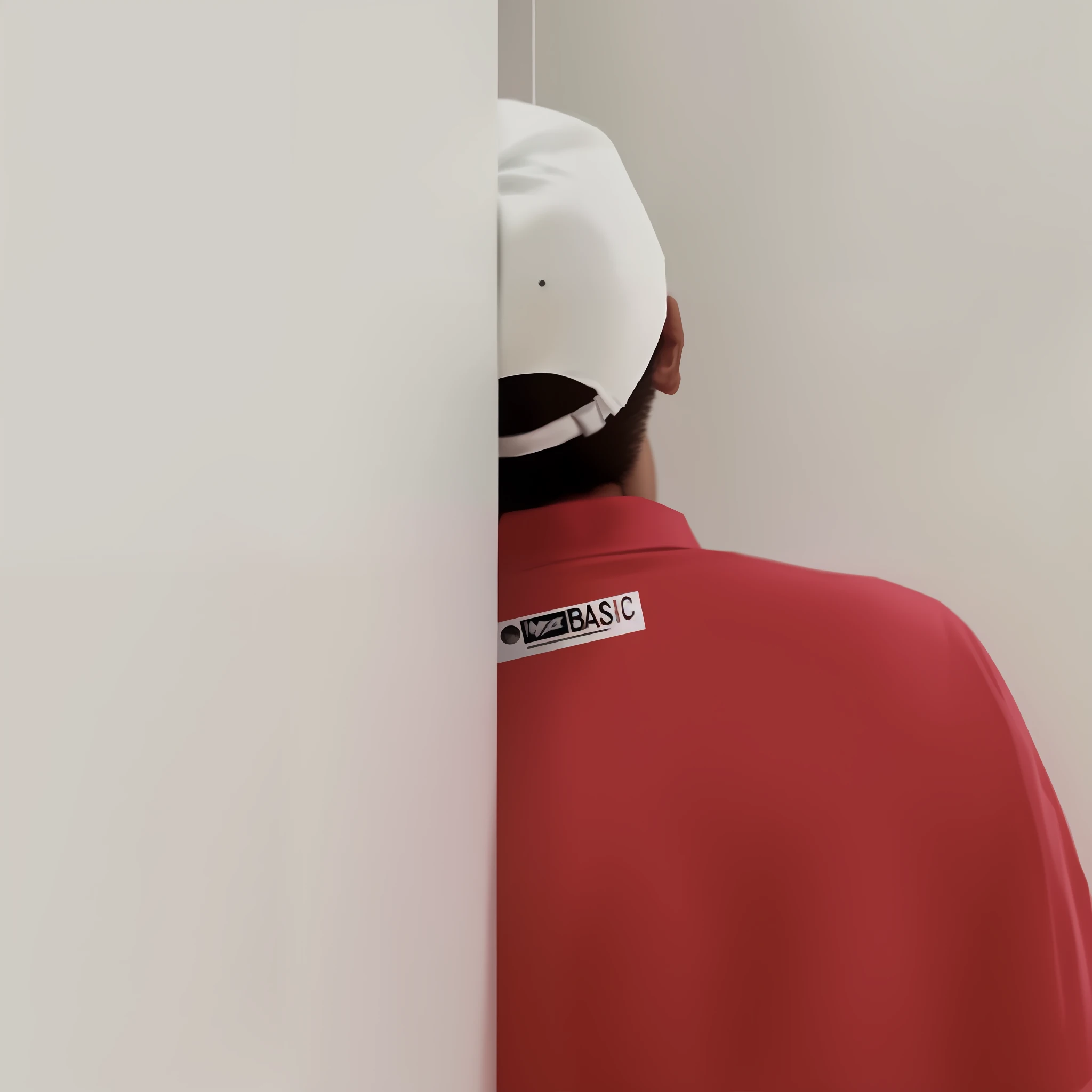 (Suspense style)，(For people、Clothing to describe)：Man in a red shirt and white hat（The face is occluded，Hiding in a corner）；Characteristic emphasis：wearing a red backwards cap、wearing a baseball cap backwards；Blurred face（Hide and make the picture more suspenseful），conceal，The character characteristics are more prominent(Prompt weight：1.3)。