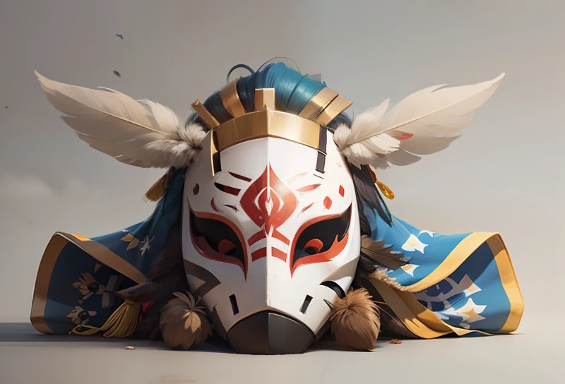 Native American masks，European and American cartoon style，Clash Royale style，clash of clans style，maximalist details，Simple mask，There are feathers on it，On both sides are wind deflectors