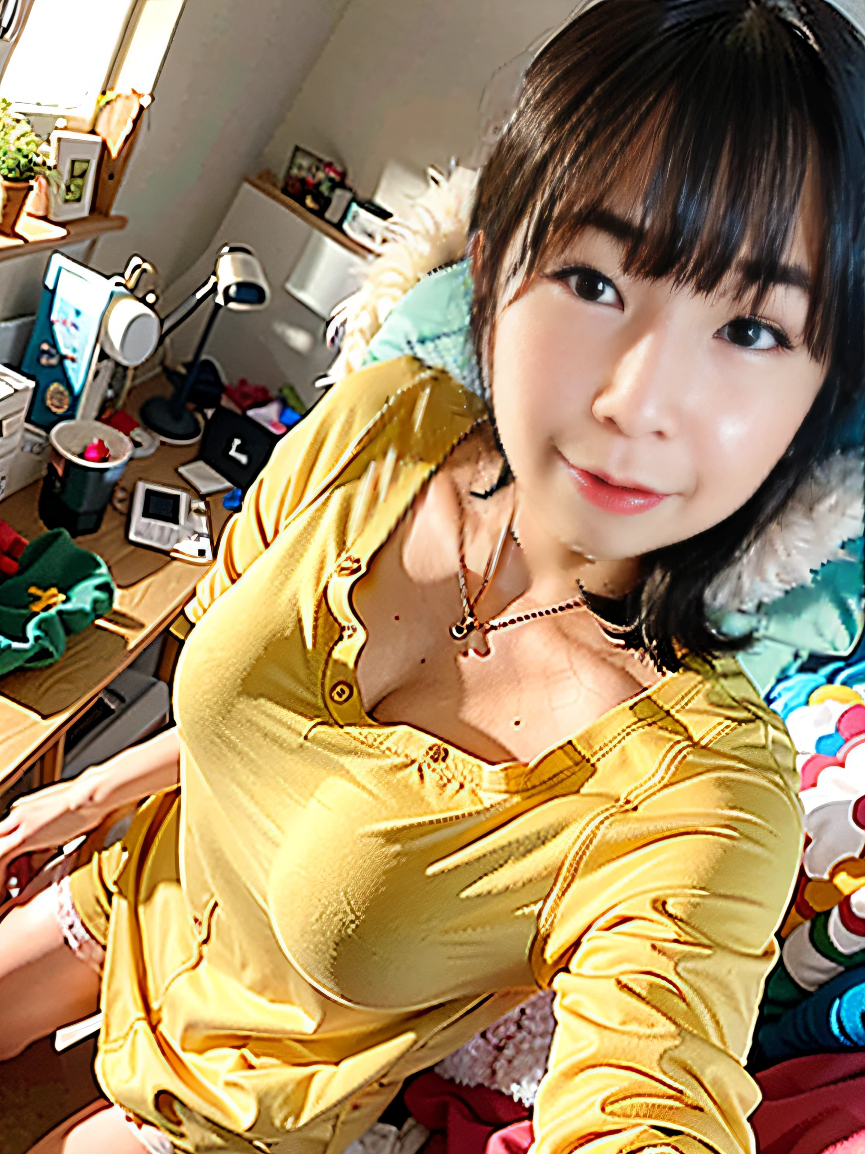 There was a woman taking a selfie in her bedroom, chiho, Korean girl, Yoshitomo Nara, 2 7 years old, 19-year-old girl,