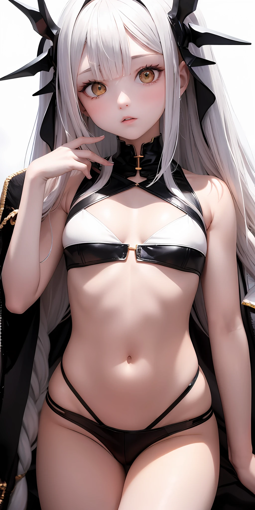 Need,tmasterpiece,whaite hair,Golden eyes,,,full bodyesbian,smallunderboob,Hairline,Fair skin,Side braids, translucent white