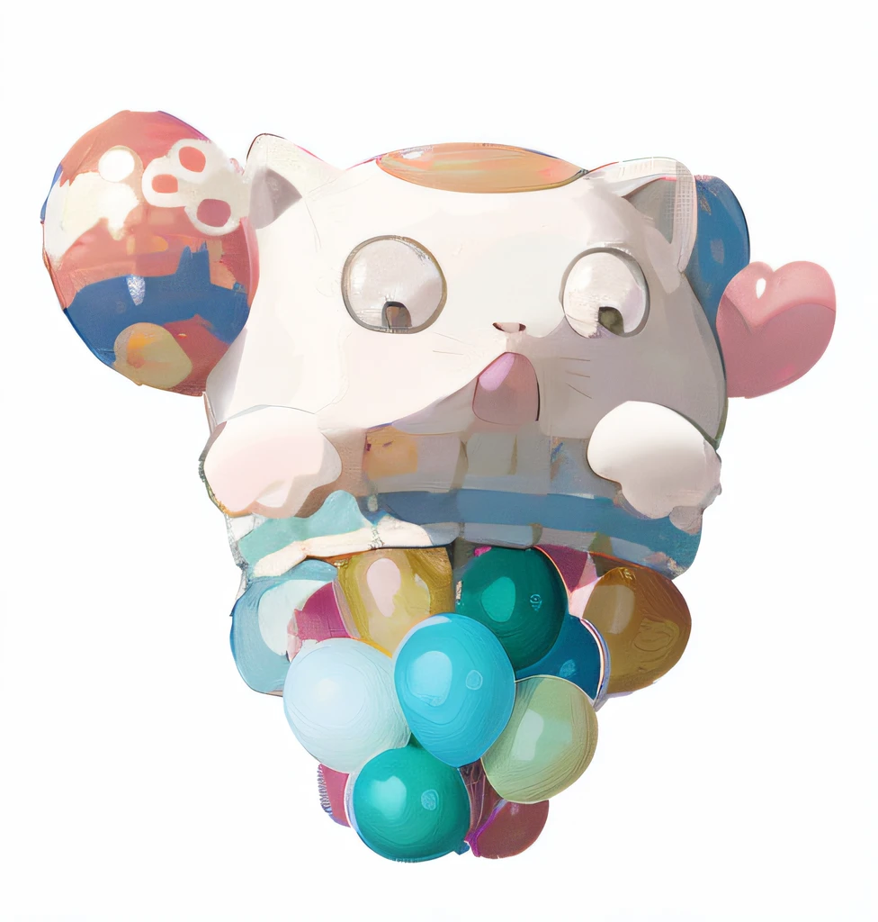 There is a picture of a balloon，There is a cat's head on it, balloon, gumball watterson, inspired by Kagaku Murakami, as an air balloon, C4D, cuphead’s art style, cat head, Kawaii cat, baloons --auto