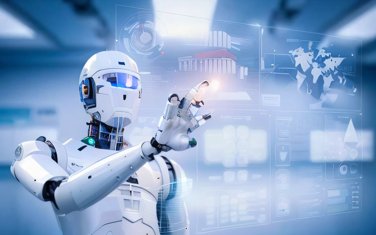 A robot that puts up a finger in front of a screen, strong artificial intelligence, Robots in the data center, the ai, endless collaboration with ai, artificial intelligence machine, ai researcher, droid, dialog box