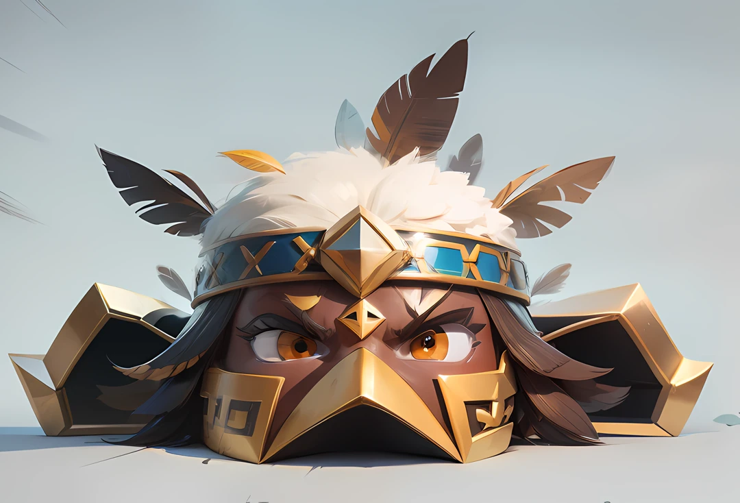 Native American masks，European and American cartoon style，Clash Royale style，clash of clans style，maximalist details，Simple mask，There are feathers on it，On both sides are wind deflectors