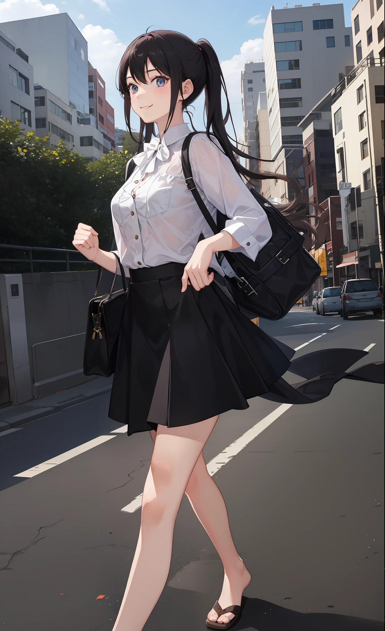 1girl in、a smile、The shirt、blouse、skirt by the、(small tits)Chilarism、movement、
