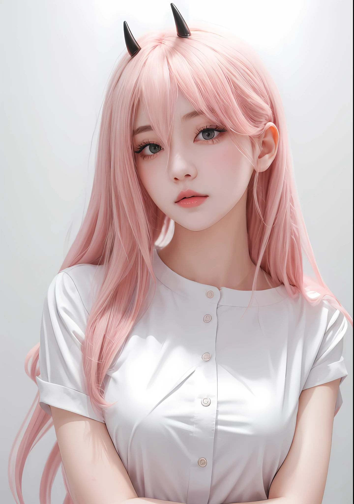 anime girl with pink hair and horns in white shirt, guweiz on pixiv artstation, cute anime girl portraits, extremely cute anime girl face, trending on artstation pixiv, realistic anime style at pixiv, guweiz on artstation pixiv, realistic young anime girl, clean detailed anime art, anime girl with long hair, realistic anime art style