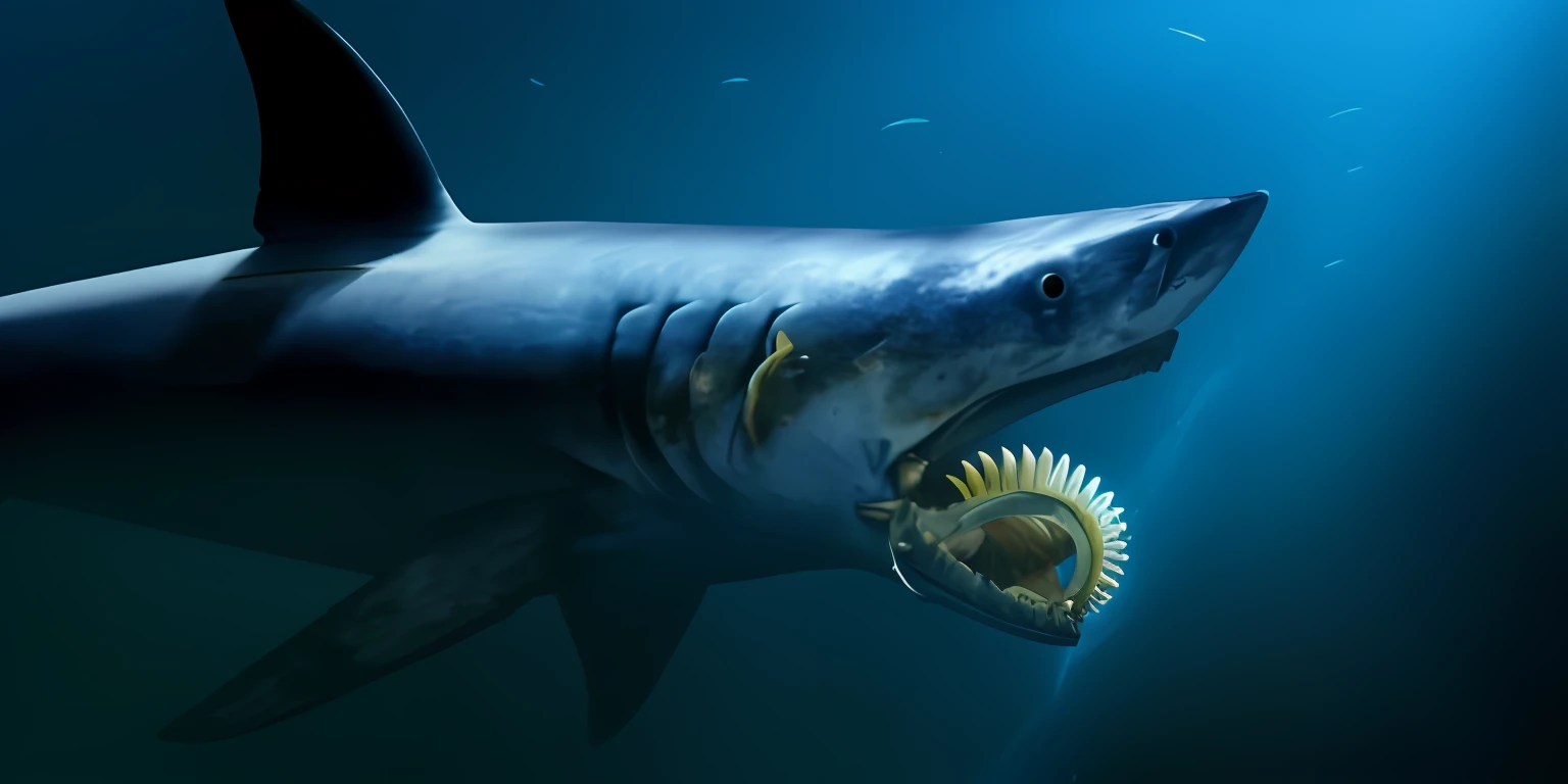 create an image of helicoprion eating fish with its mouth in the shape of a chainsaw --auto
