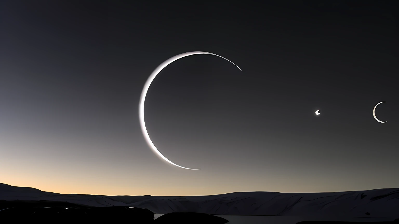 Close up on black background with crescent moon and two planets, shining crescent moon, white moon and black background, New Moon, crescent moon in background, Dark solar eclipse, solar eclipse, White food, Eclipse, Gate Black Moon, solar eclipse, Solar eclipse in Iceland, white moon in the background, Solar eclipse in the sky, july 2 0 1 1