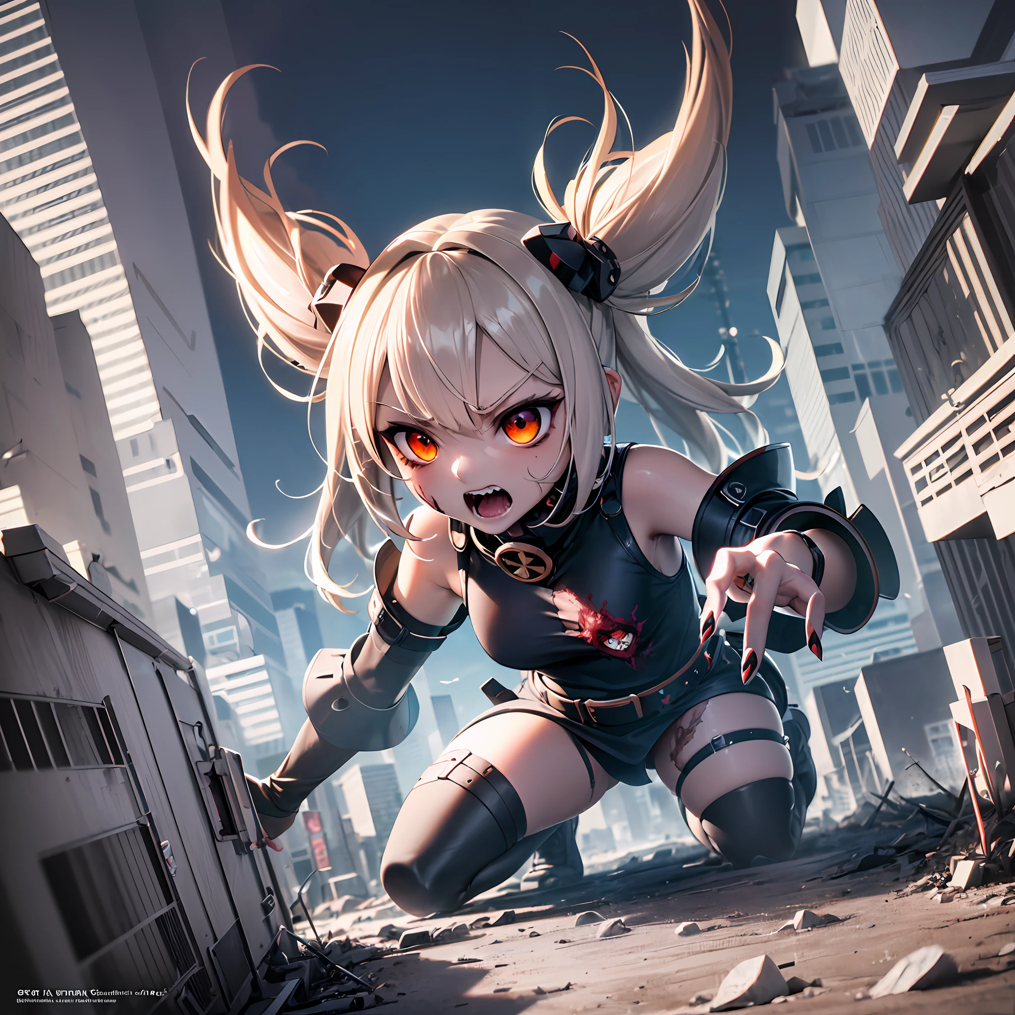 (award winning 8k official art:1.3) of (mad giant zombie (chibi:1.3) gts, open mouth, monstrous, breaking:1.3), angry, ferocious, good fingers, night, extremely detailed background, sweet, front, epic, (masterpiece:1.4), (best quality:1.4), Amazing, beautiful, finely detailed, (Depth of field:1.4), extremely detailed 8k, stunning, (light reflections:0.5), (crisp:1.5), red twin tails, vibrant, (edge detection:1.2), absurdres, impressive, 120mm, clear, powerful